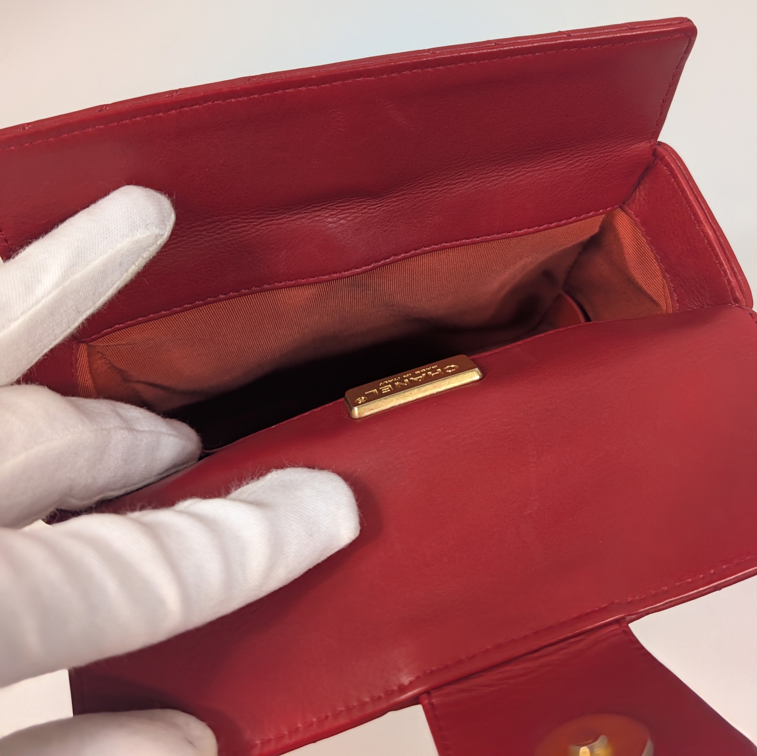 Chanel Rare Red V-Stitch Quilted Box Bag with Gold Hardware