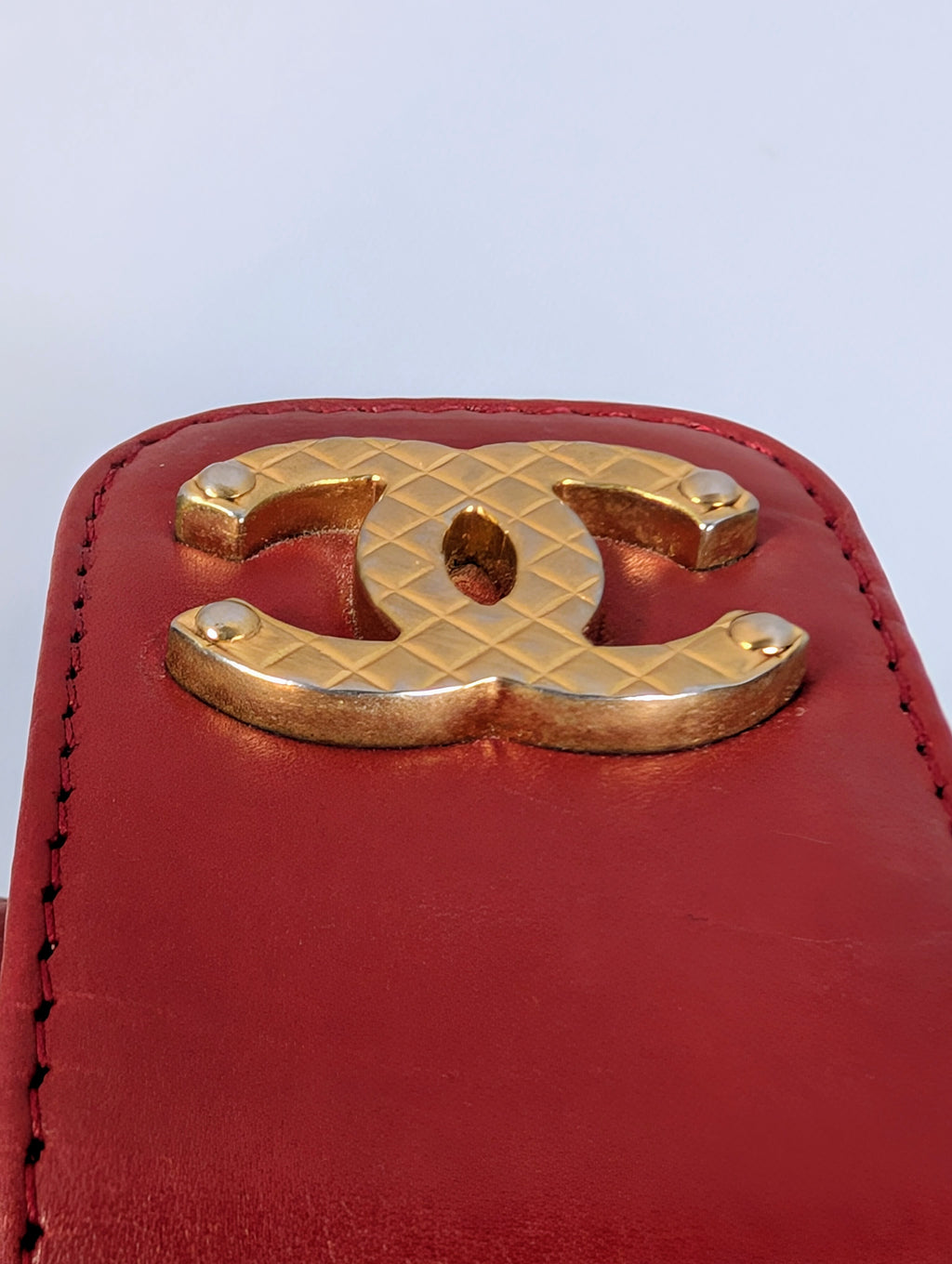 Chanel Rare Red V-Stitch Quilted Box Bag with Gold Hardware