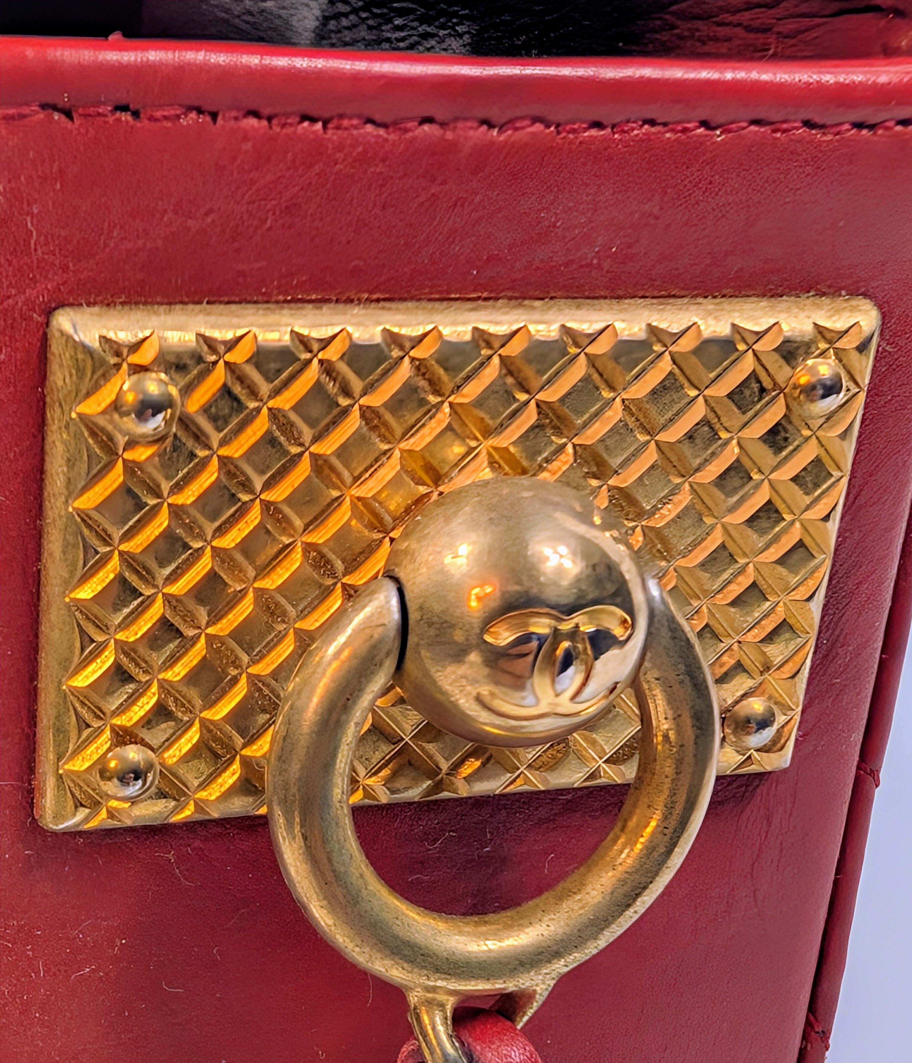 Chanel Rare Red V-Stitch Quilted Box Bag with Gold Hardware