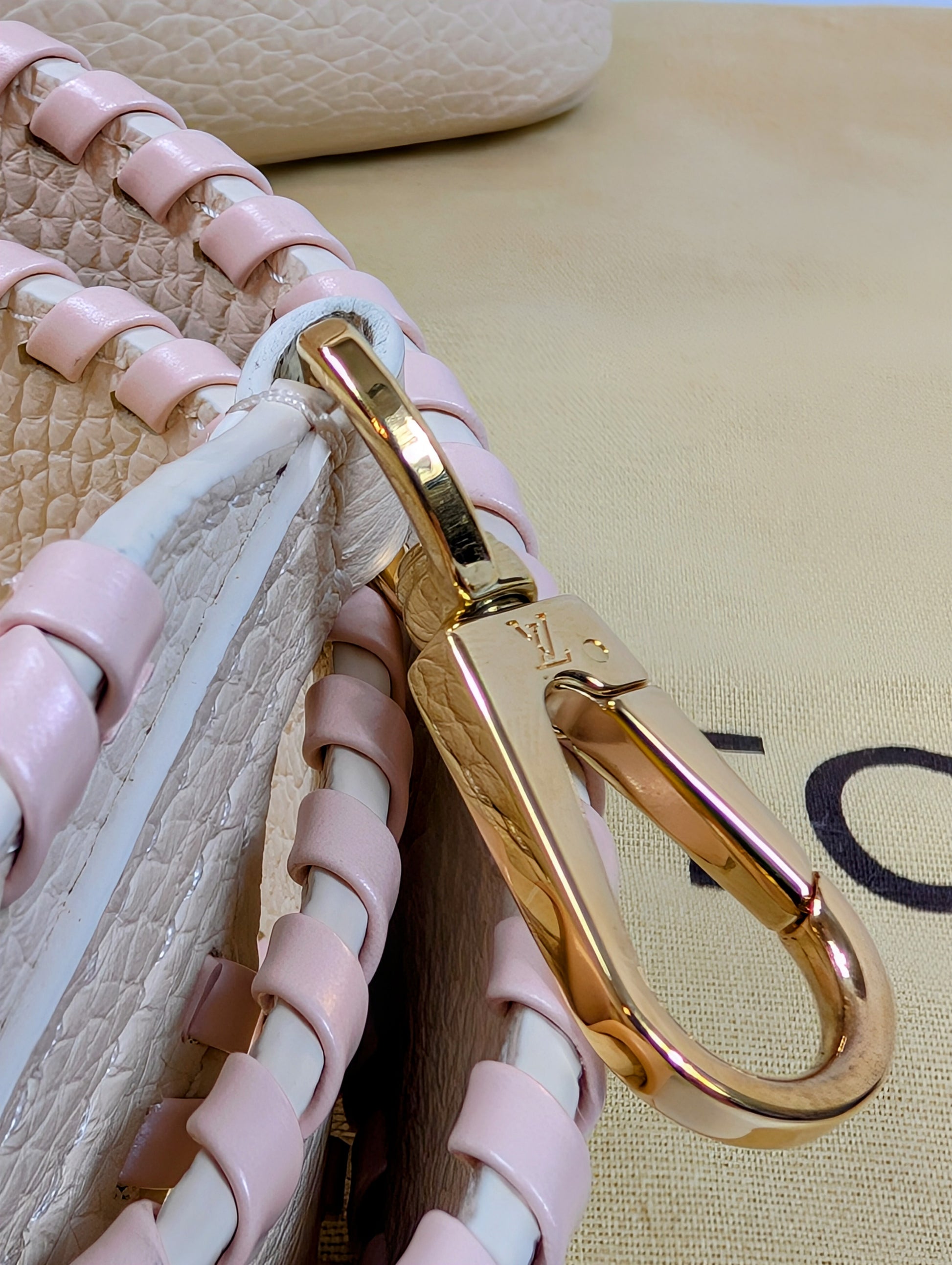 Louis Vuitton Rare Pink and Cream Capucines BB in Grained Taurillon Leather