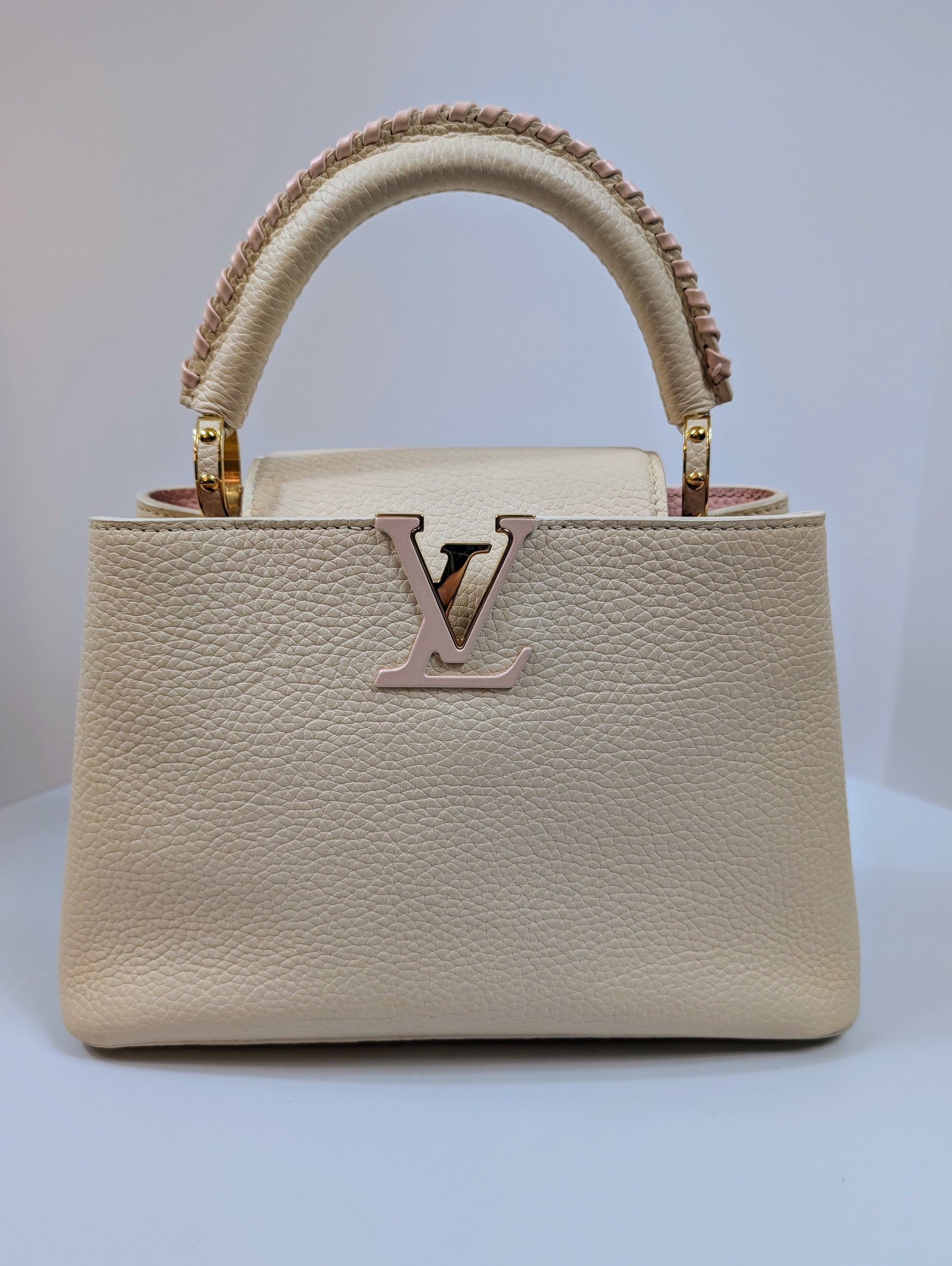 Louis Vuitton Rare Pink and Cream Capucines BB in Grained Taurillon Leather