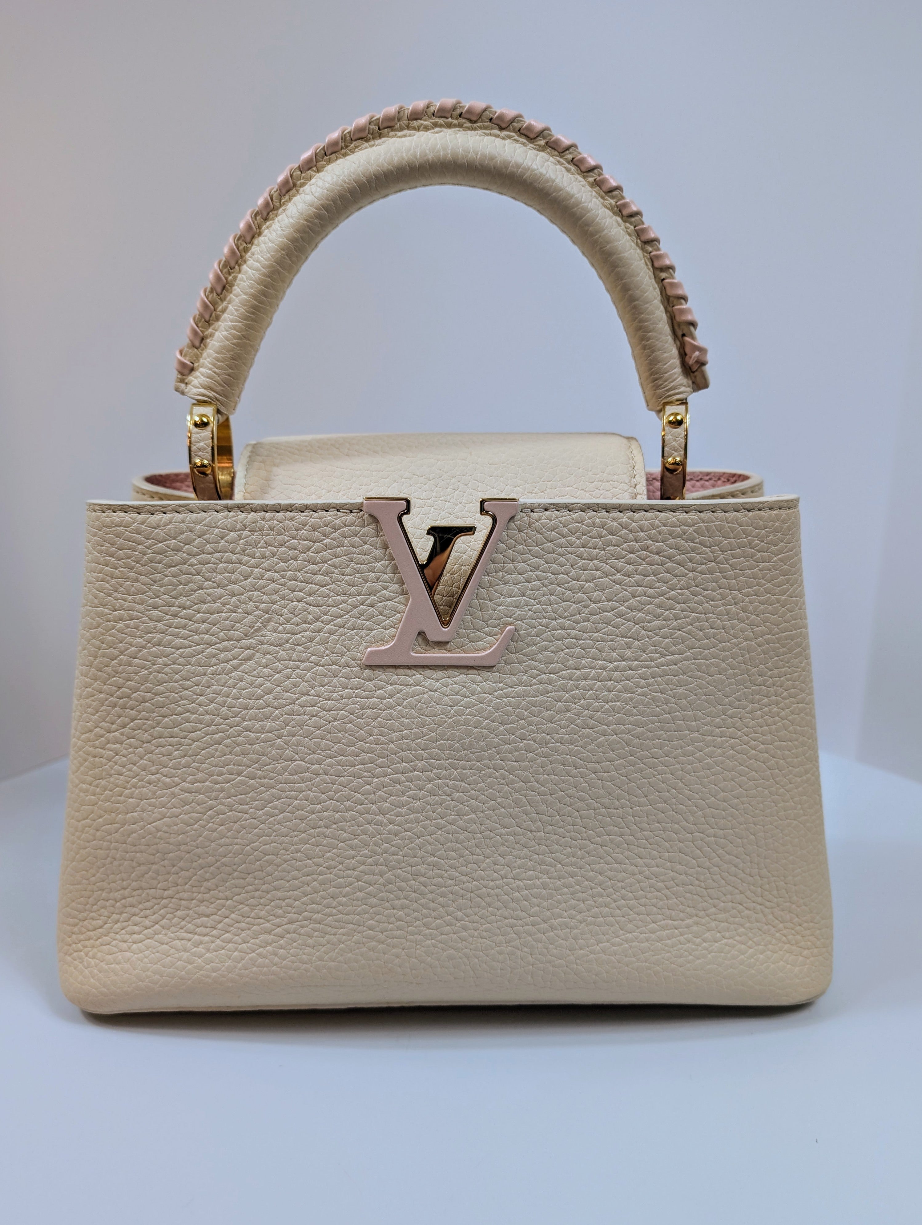 Louis Vuitton Rare Pink and Cream Capucines BB in Grained Taurillon Leather