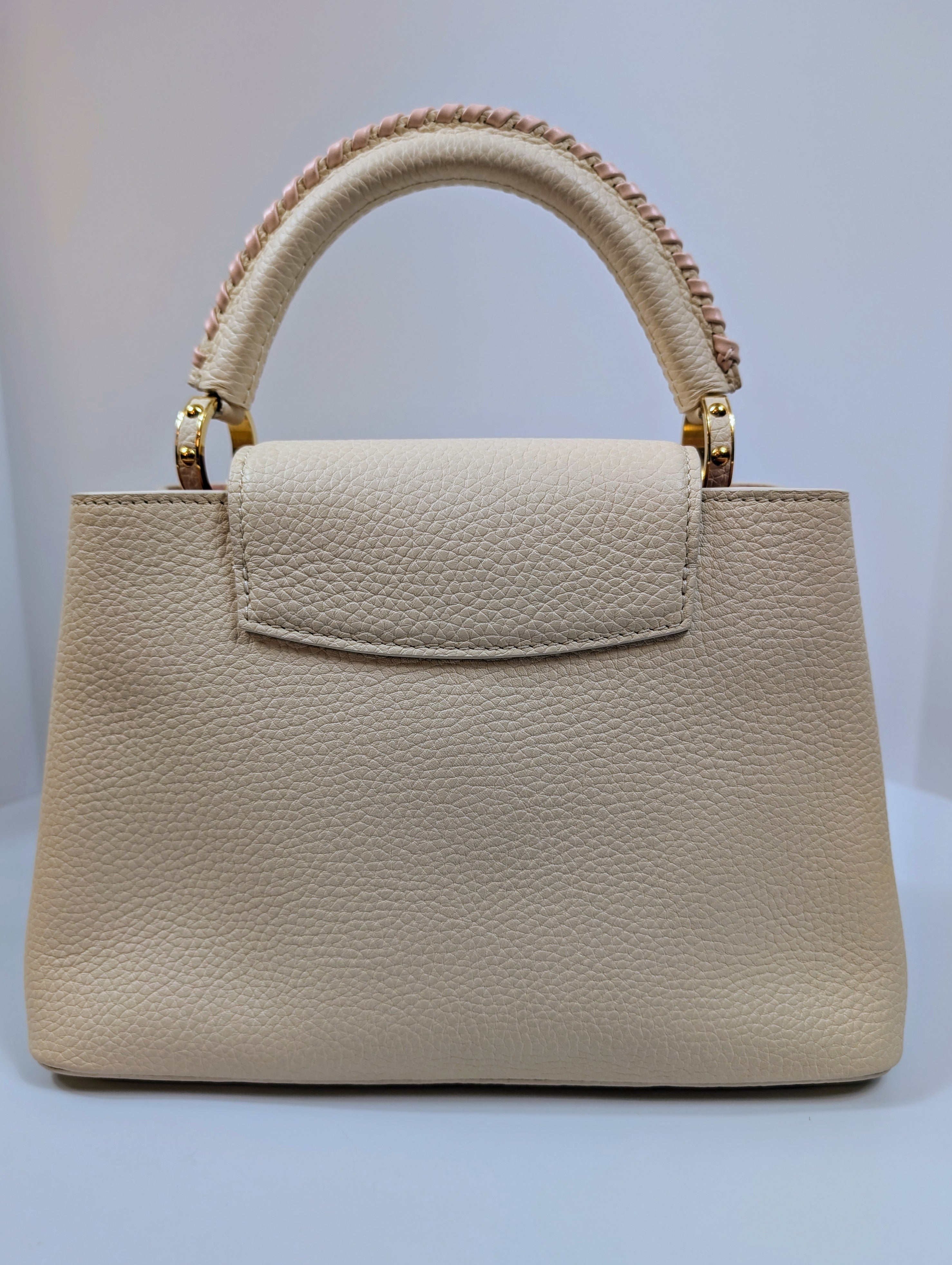 Louis Vuitton Rare Pink and Cream Capucines BB in Grained Taurillon Leather