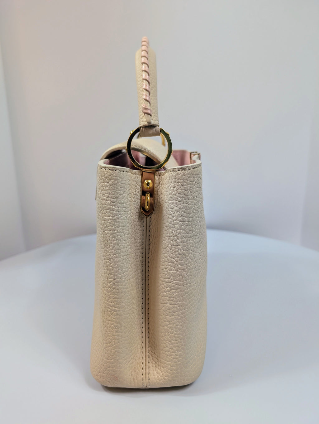 Louis Vuitton Rare Pink and Cream Capucines BB in Grained Taurillon Leather