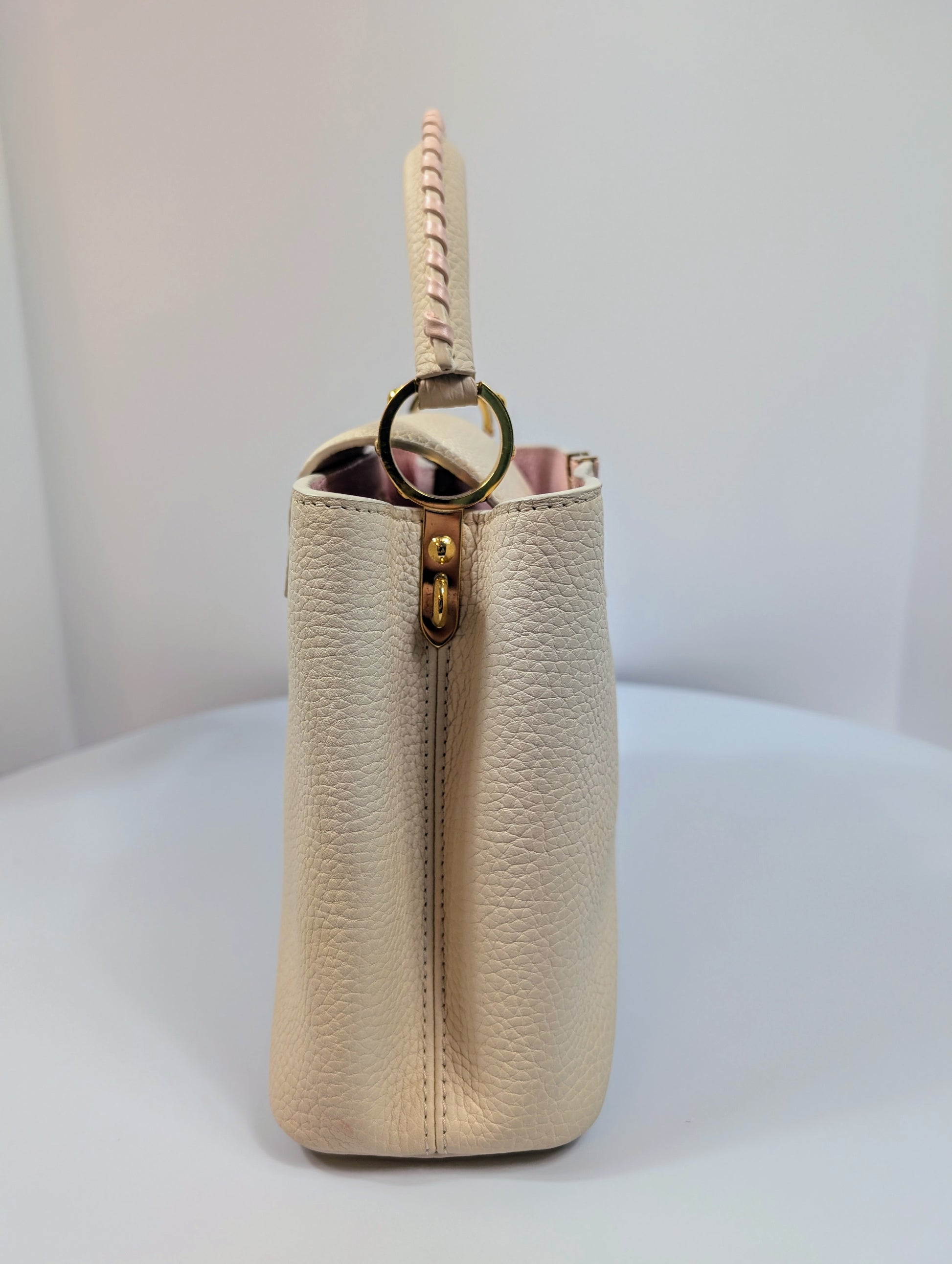 Louis Vuitton Rare Pink and Cream Capucines BB in Grained Taurillon Leather