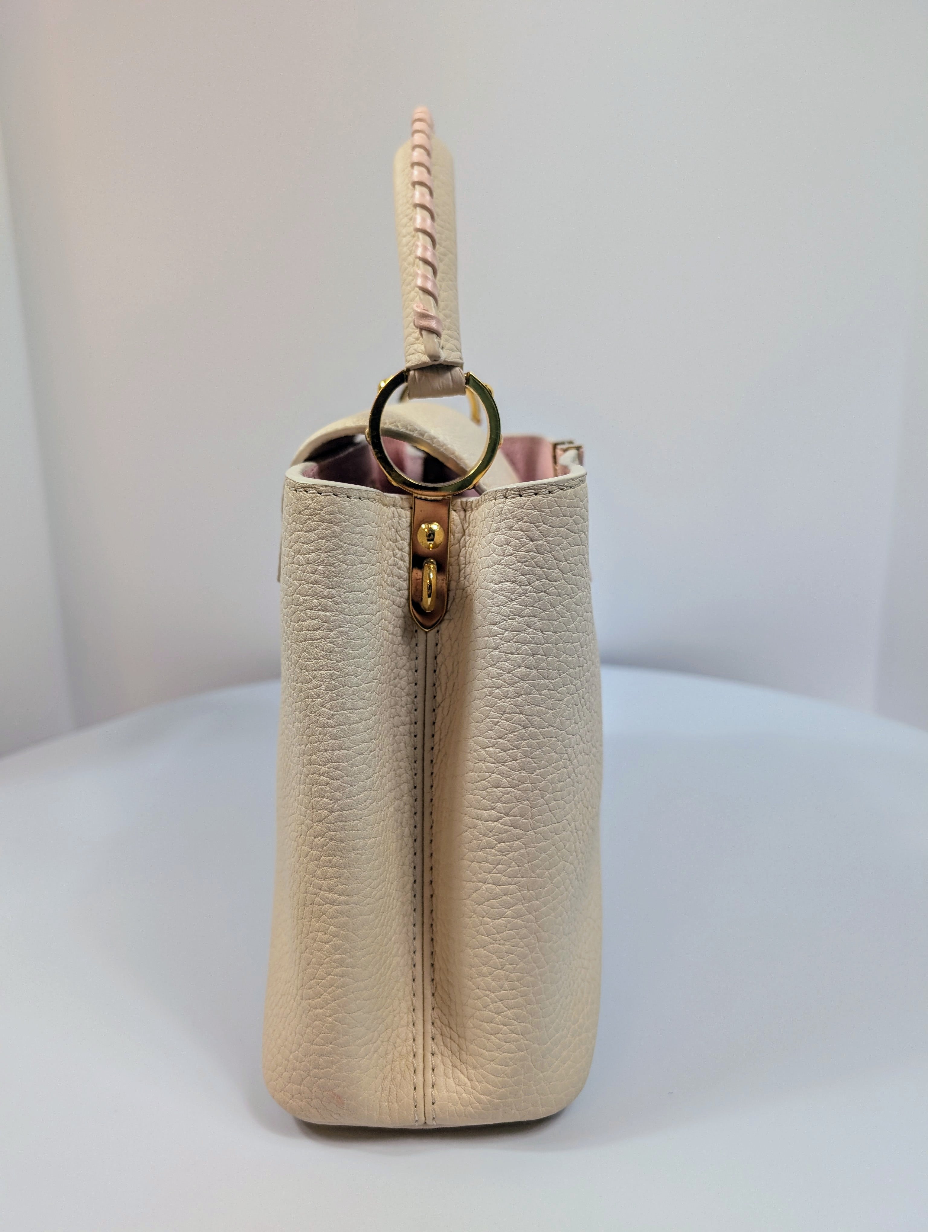 Louis Vuitton Rare Pink and Cream Capucines BB in Grained Taurillon Leather