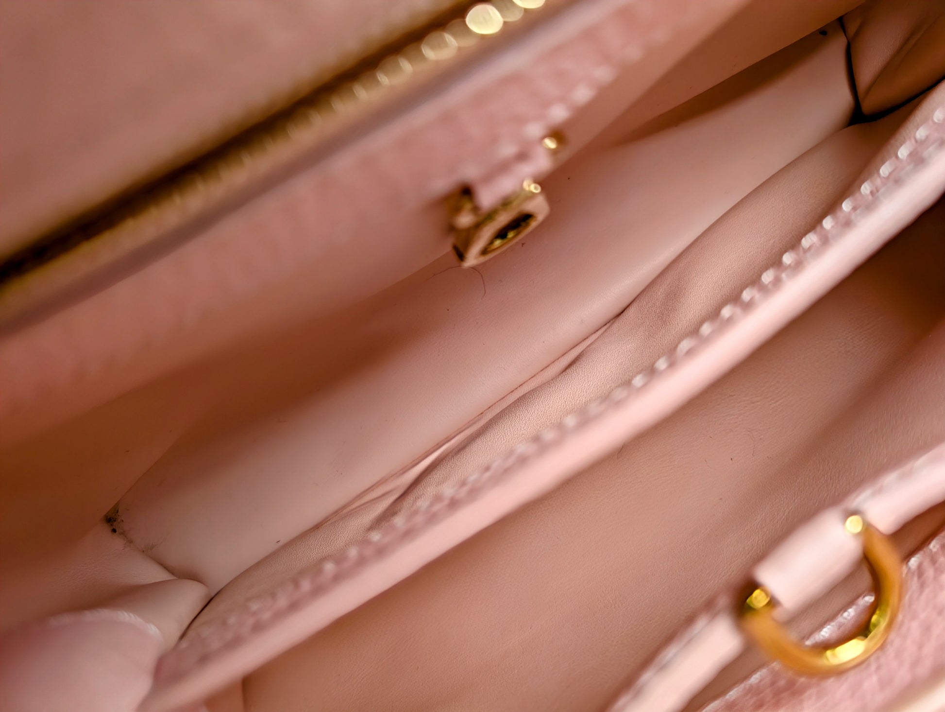 Louis Vuitton Rare Pink and Cream Capucines BB in Grained Taurillon Leather