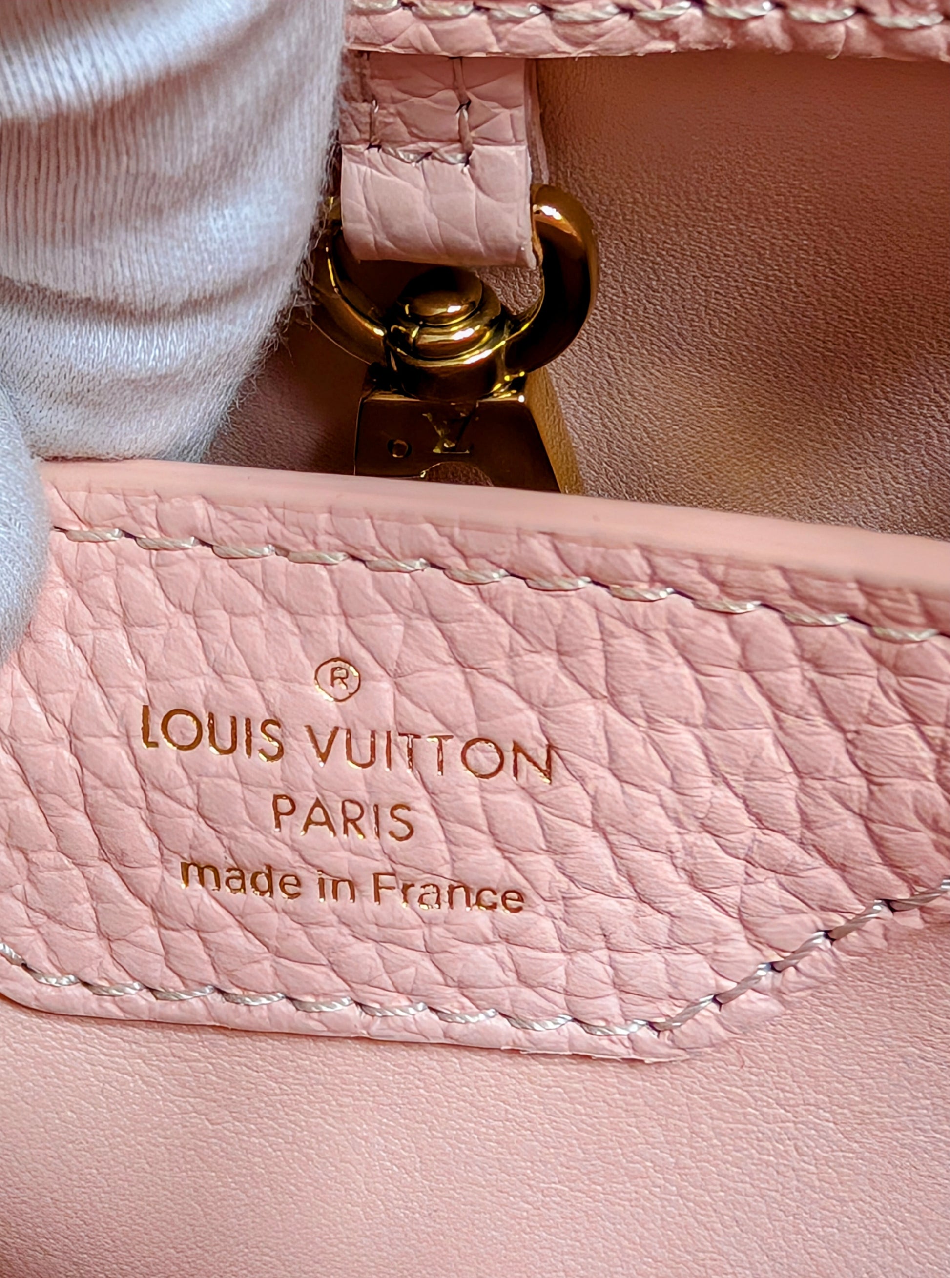 Louis Vuitton Rare Pink and Cream Capucines BB in Grained Taurillon Leather