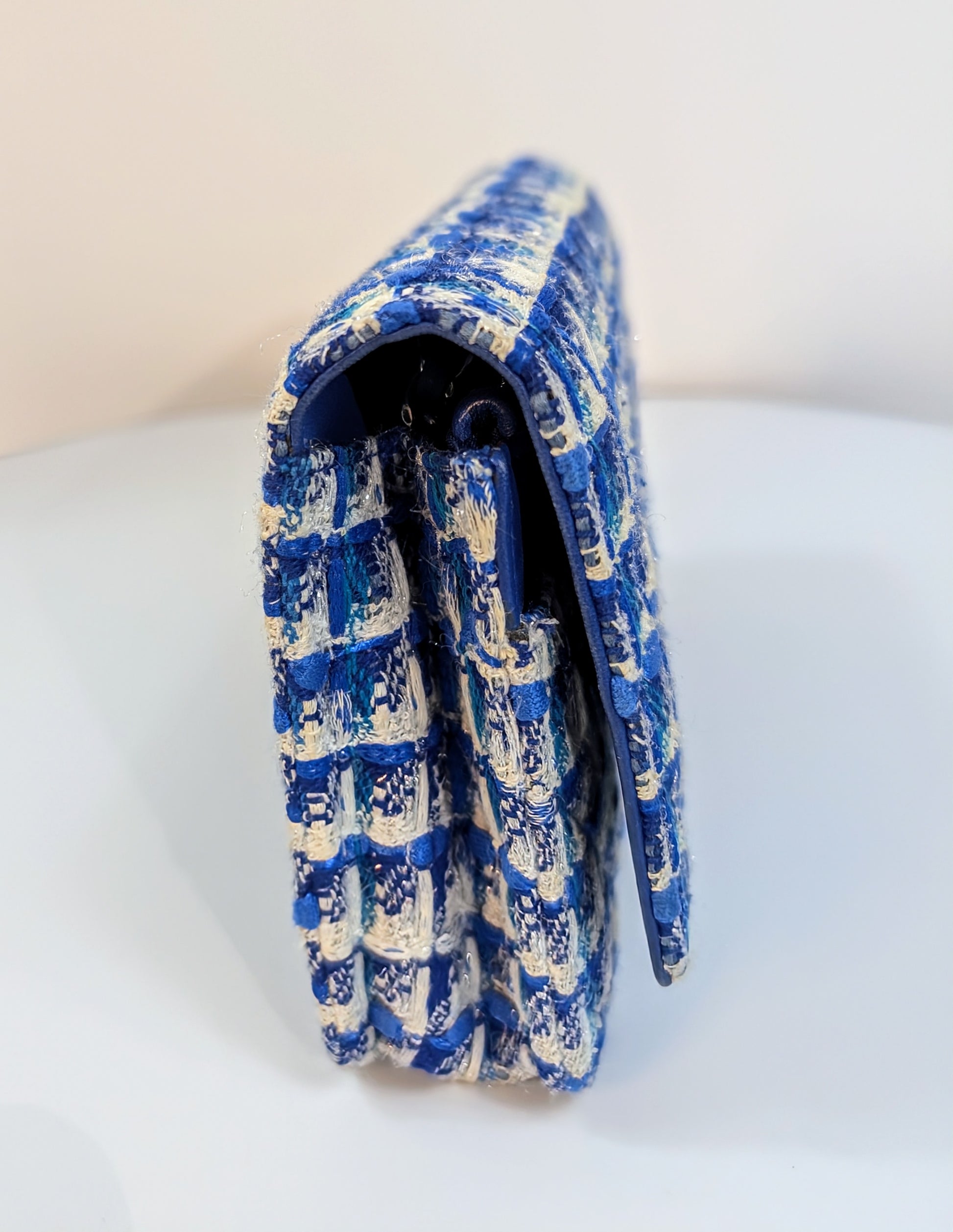 Chanel Blue and White Tweed Wallet on Chain (WOC) with "Lifebuoy" Charm
