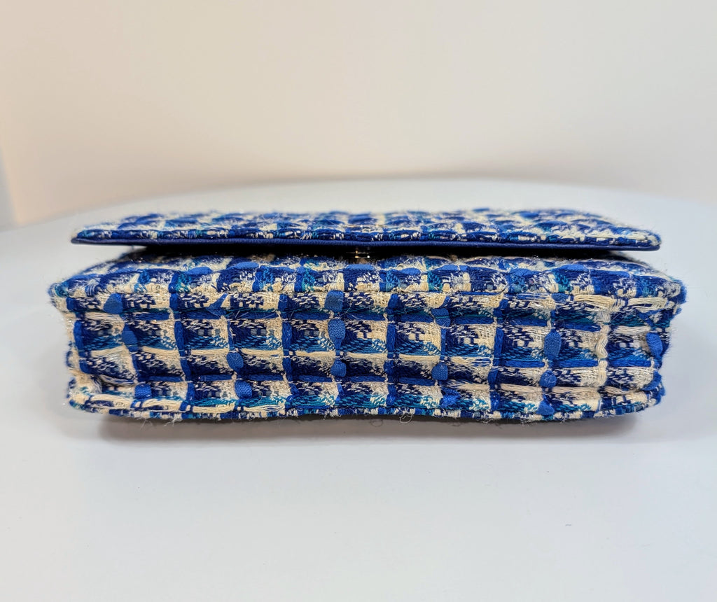 Chanel Blue and White Tweed Wallet on Chain (WOC) with "Lifebuoy" Charm