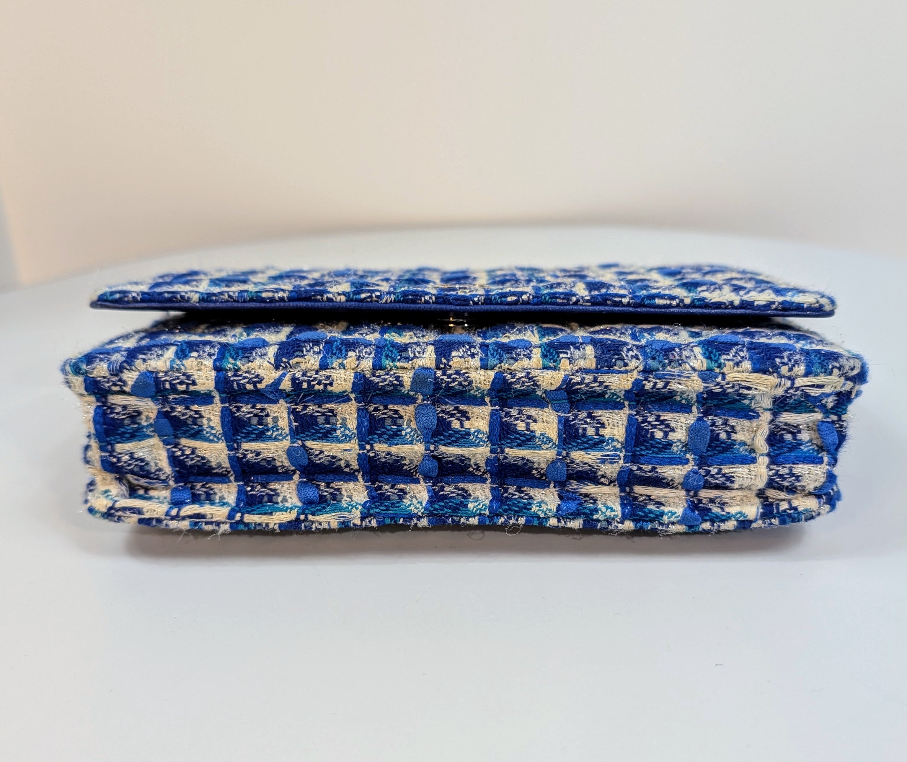 Chanel Blue and White Tweed Wallet on Chain (WOC) with "Lifebuoy" Charm