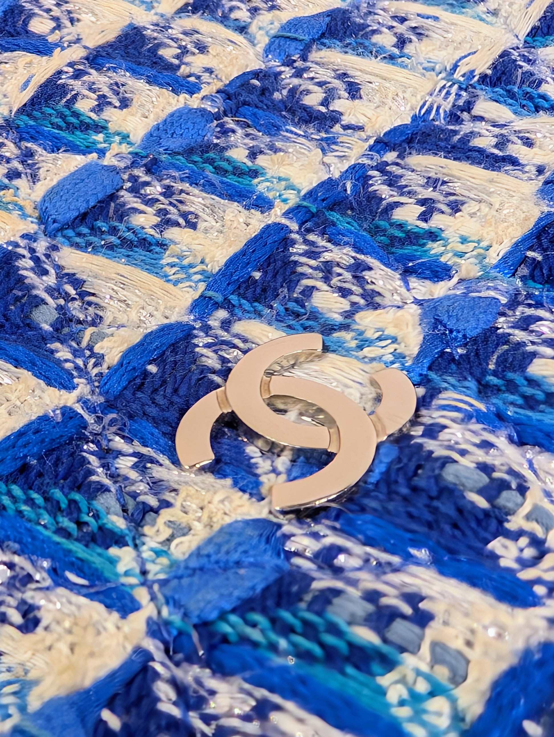 Chanel Blue and White Tweed Wallet on Chain (WOC) with "Lifebuoy" Charm