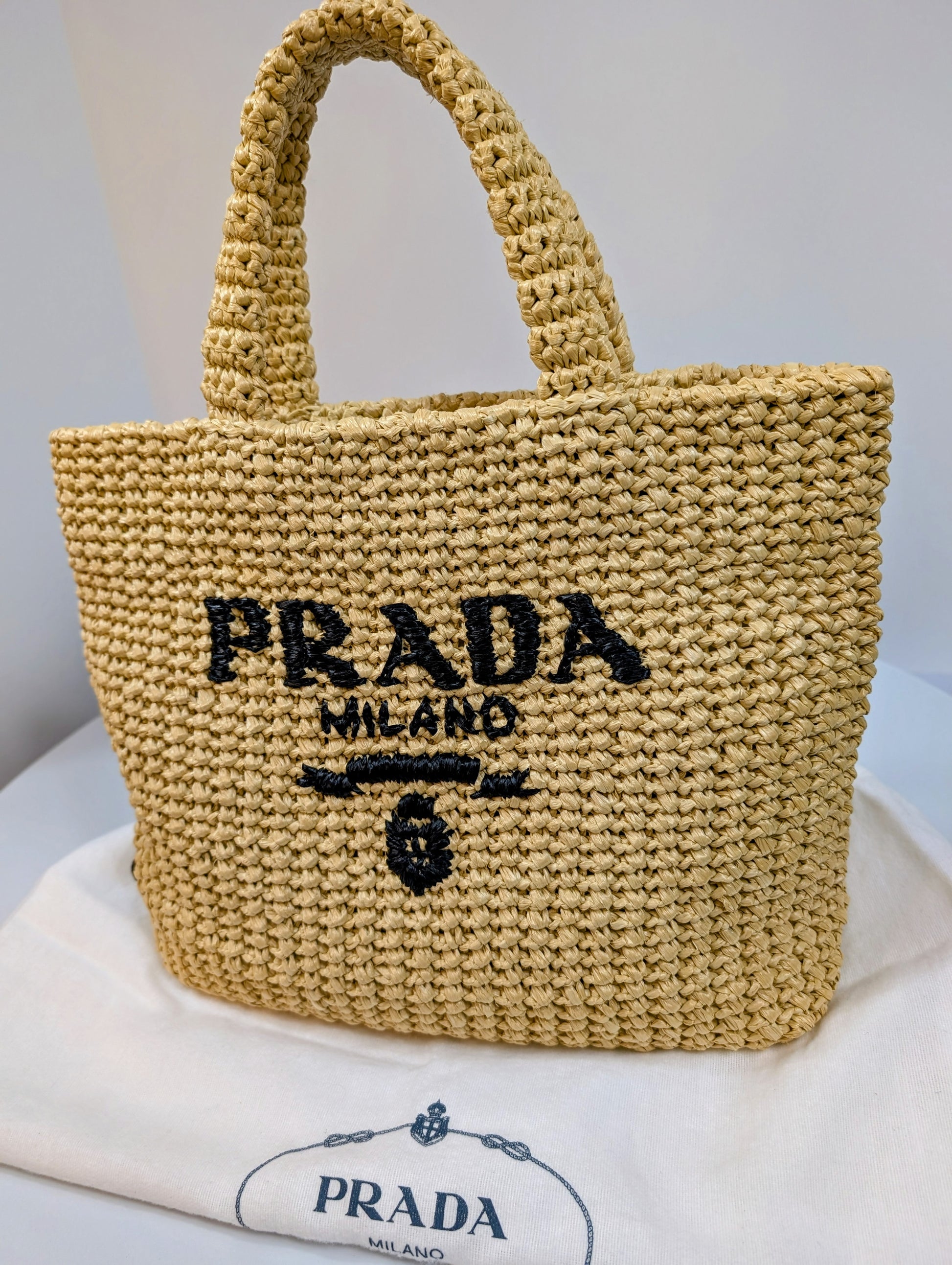 Prada Natural/Beige Small Woven Raffia Tote