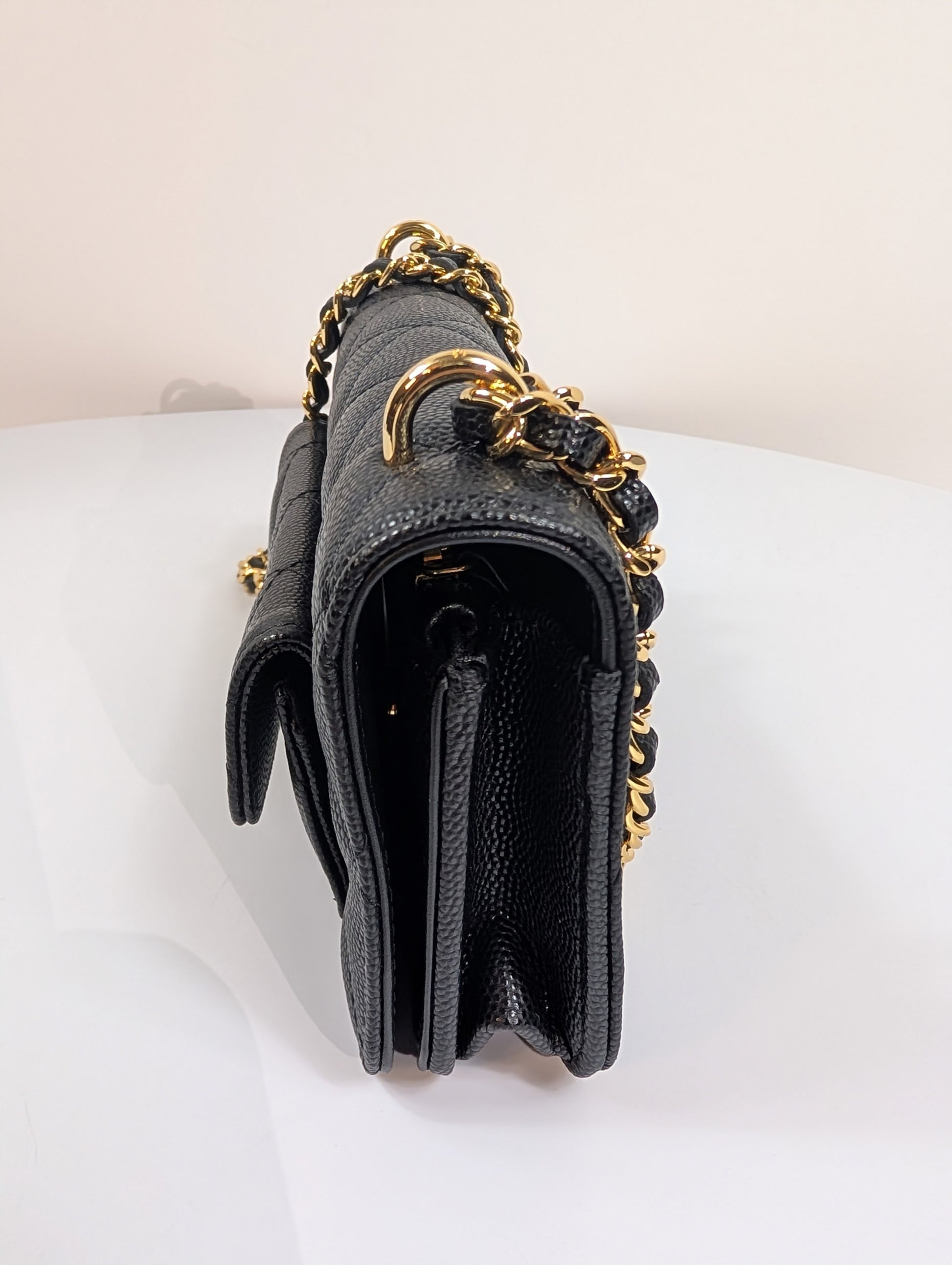 Chanel Black Caviar Leather Extra Mini Rectangular Wallet on Chain