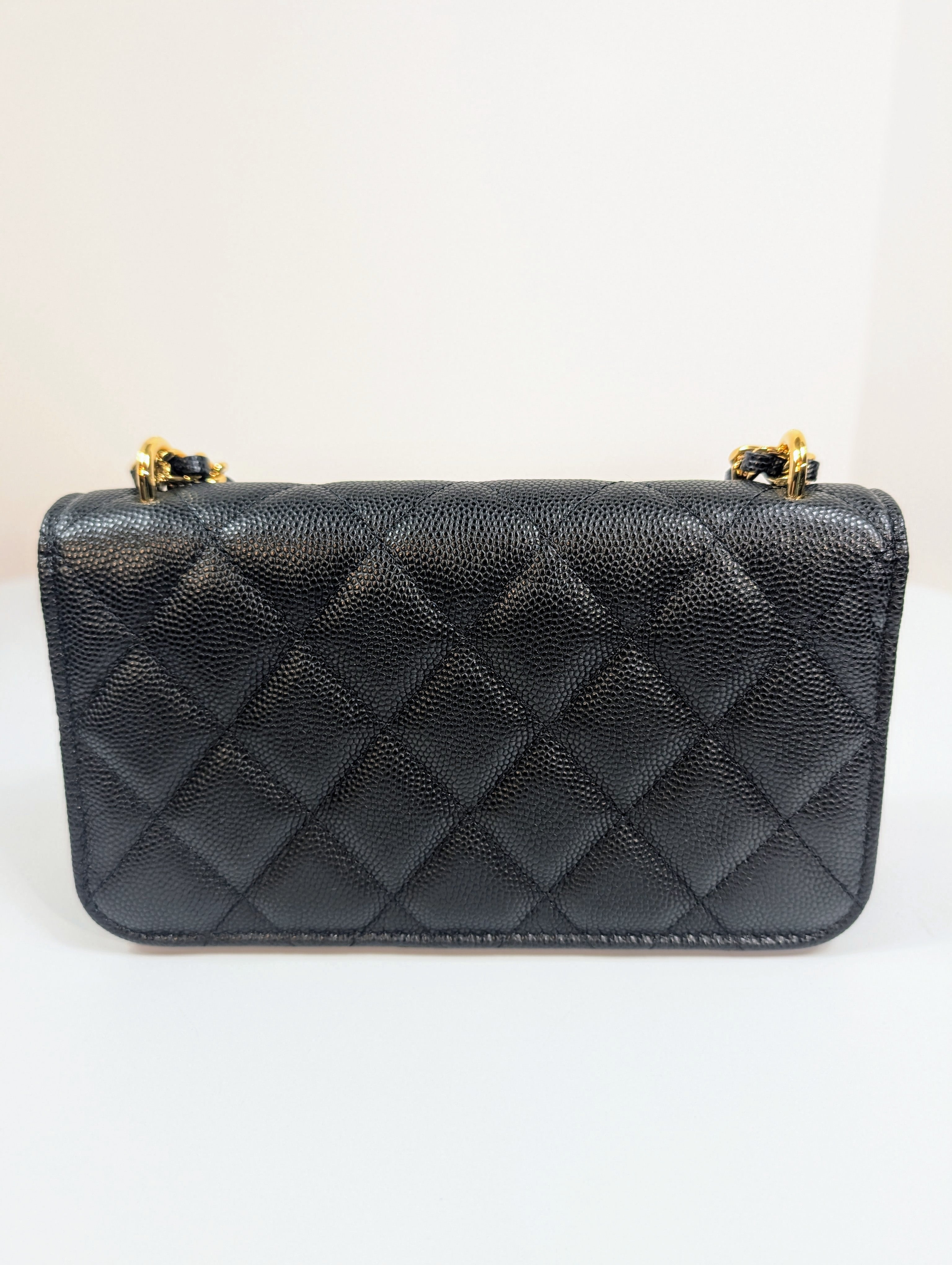 Chanel Black Caviar Leather Extra Mini Rectangular Wallet on Chain