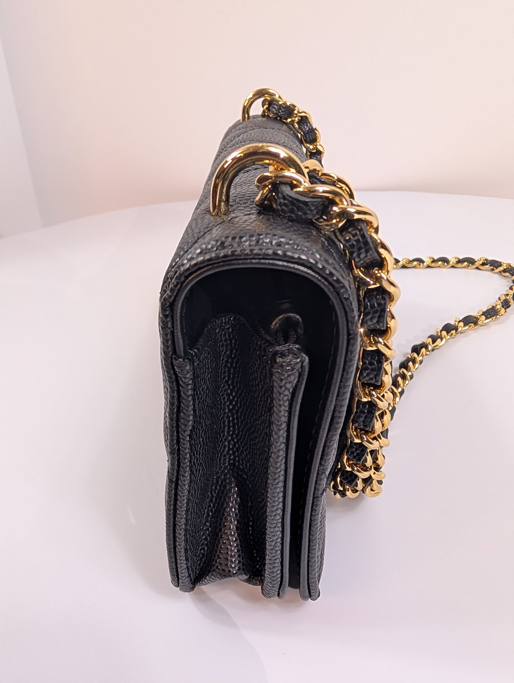 Chanel Black Caviar Leather Extra Mini Rectangular Wallet on Chain
