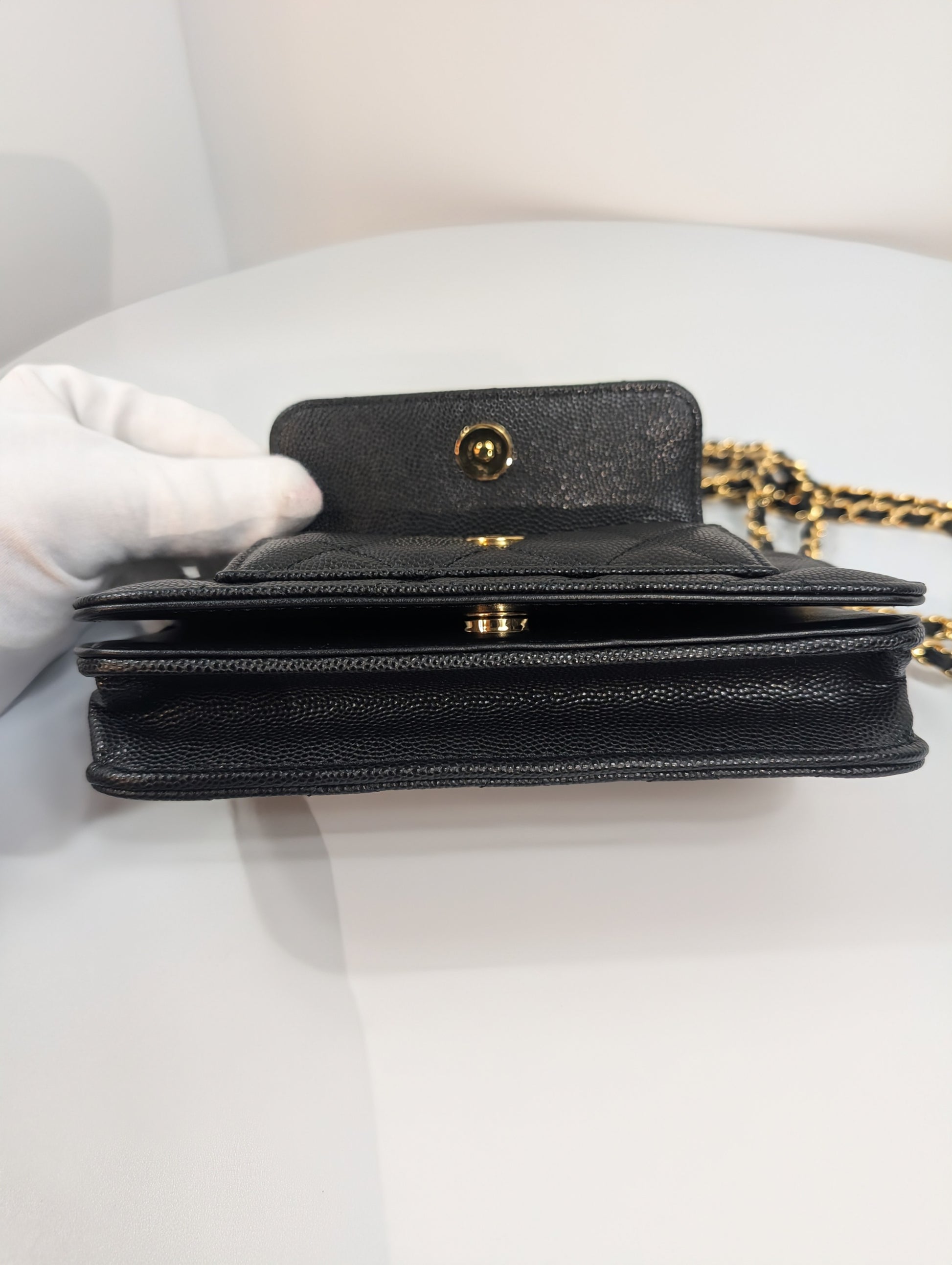 Chanel Black Caviar Leather Extra Mini Rectangular Wallet on Chain