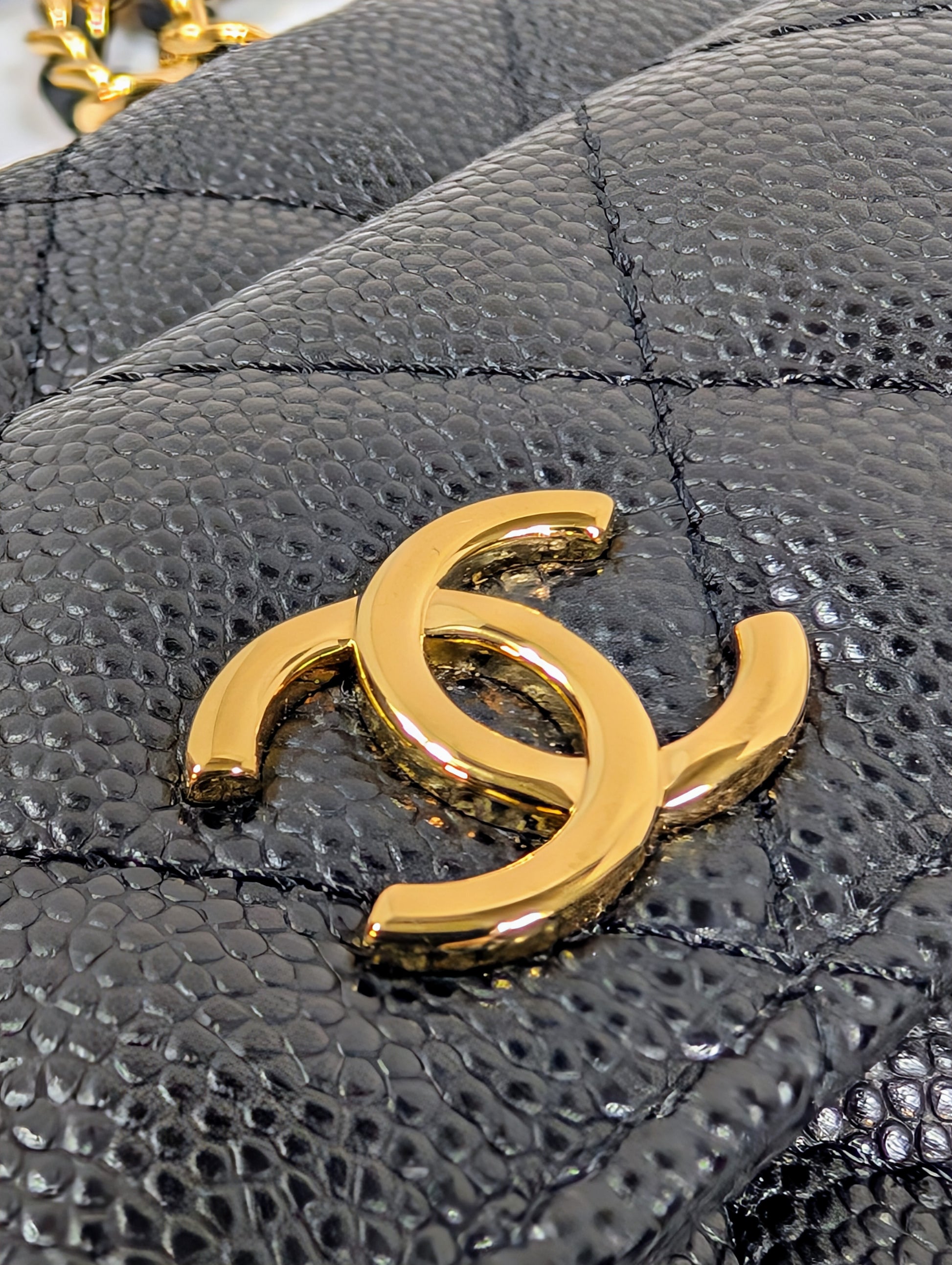 Chanel Black Caviar Leather Extra Mini Rectangular Wallet on Chain