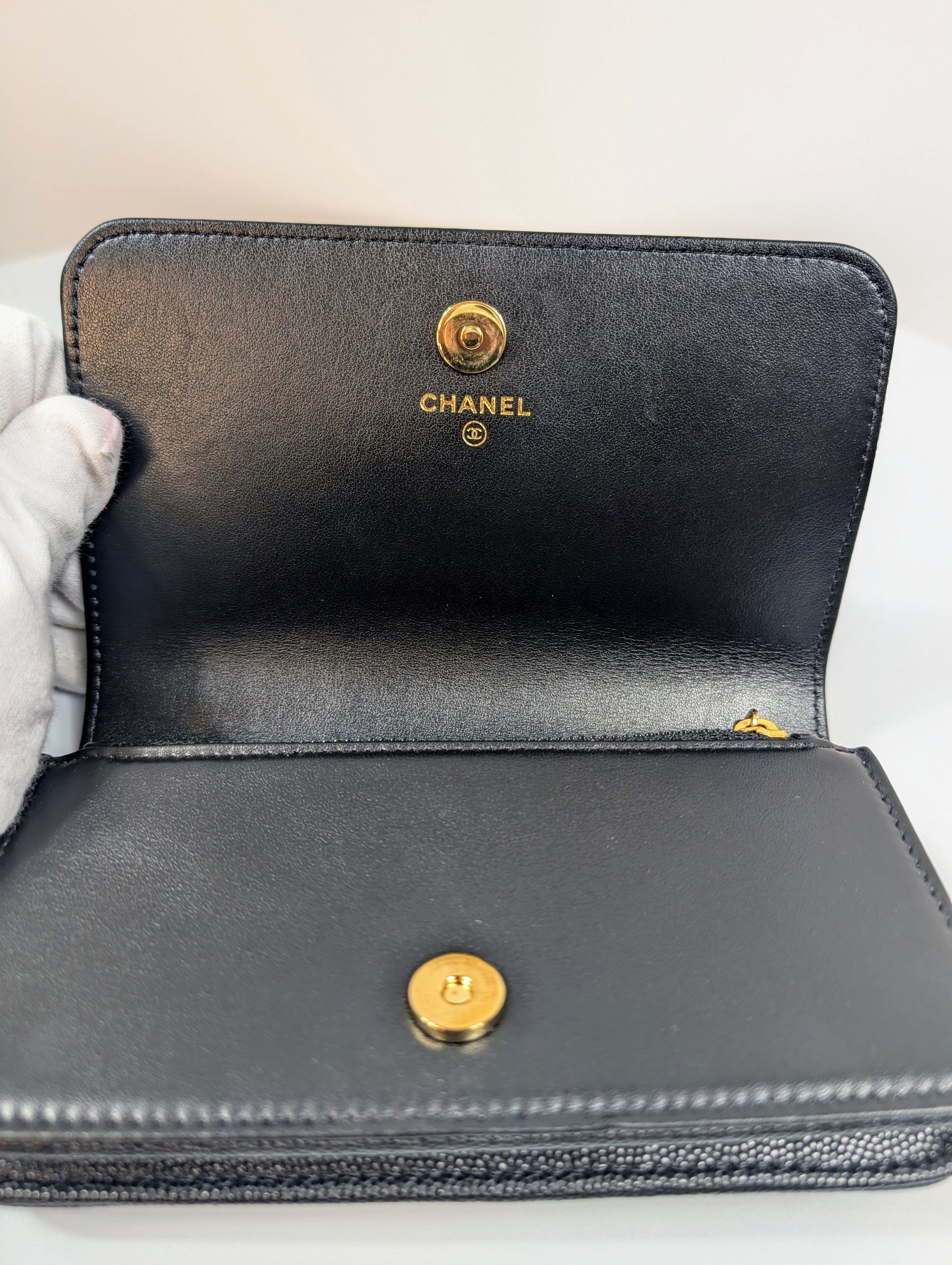 Chanel Black Caviar Leather Extra Mini Rectangular Wallet on Chain