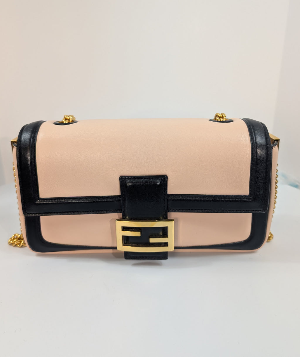 Fendi Bicolor Light Pink and Black Baguette Bag