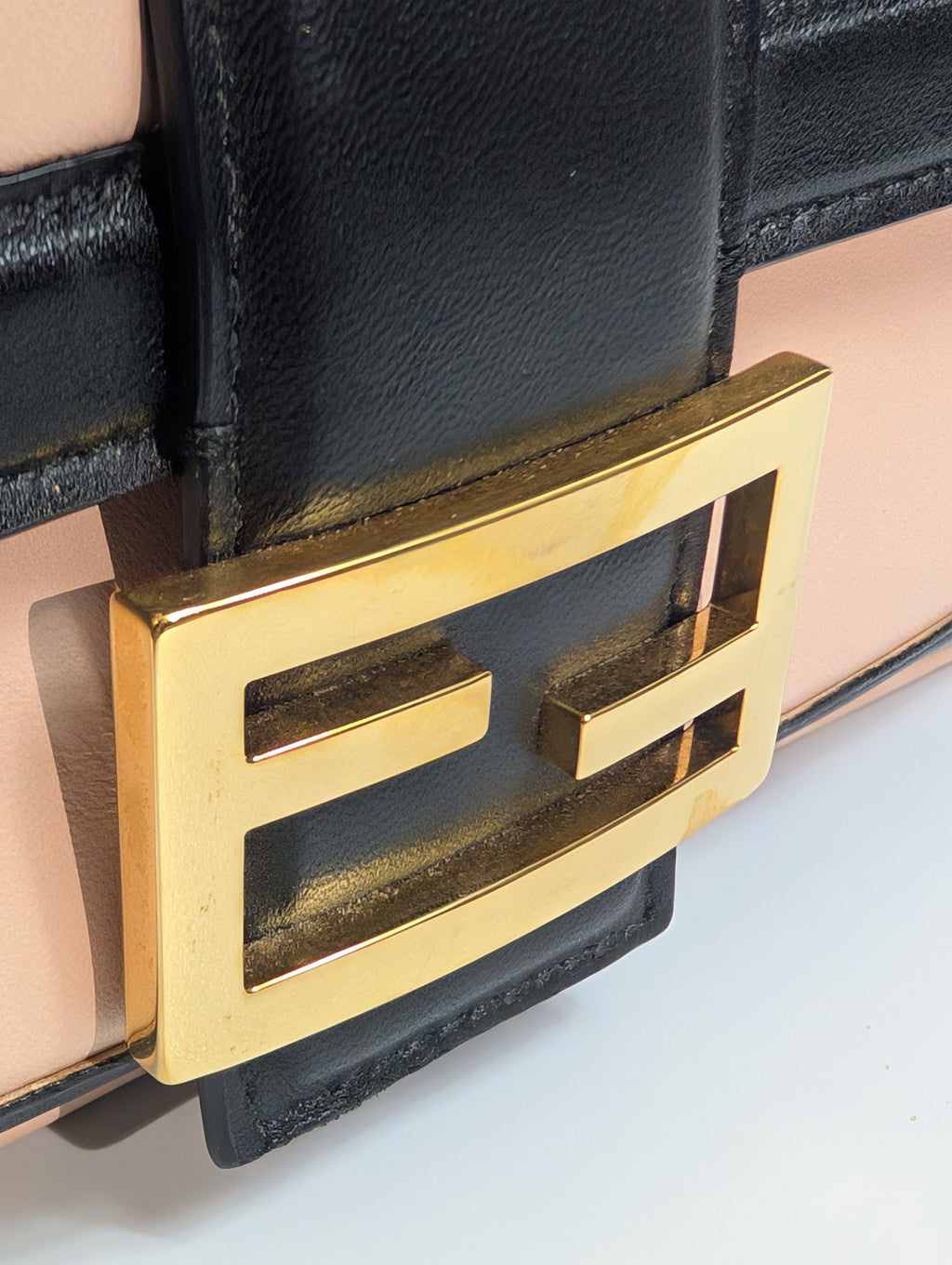 Fendi Bicolor Light Pink and Black Baguette Bag