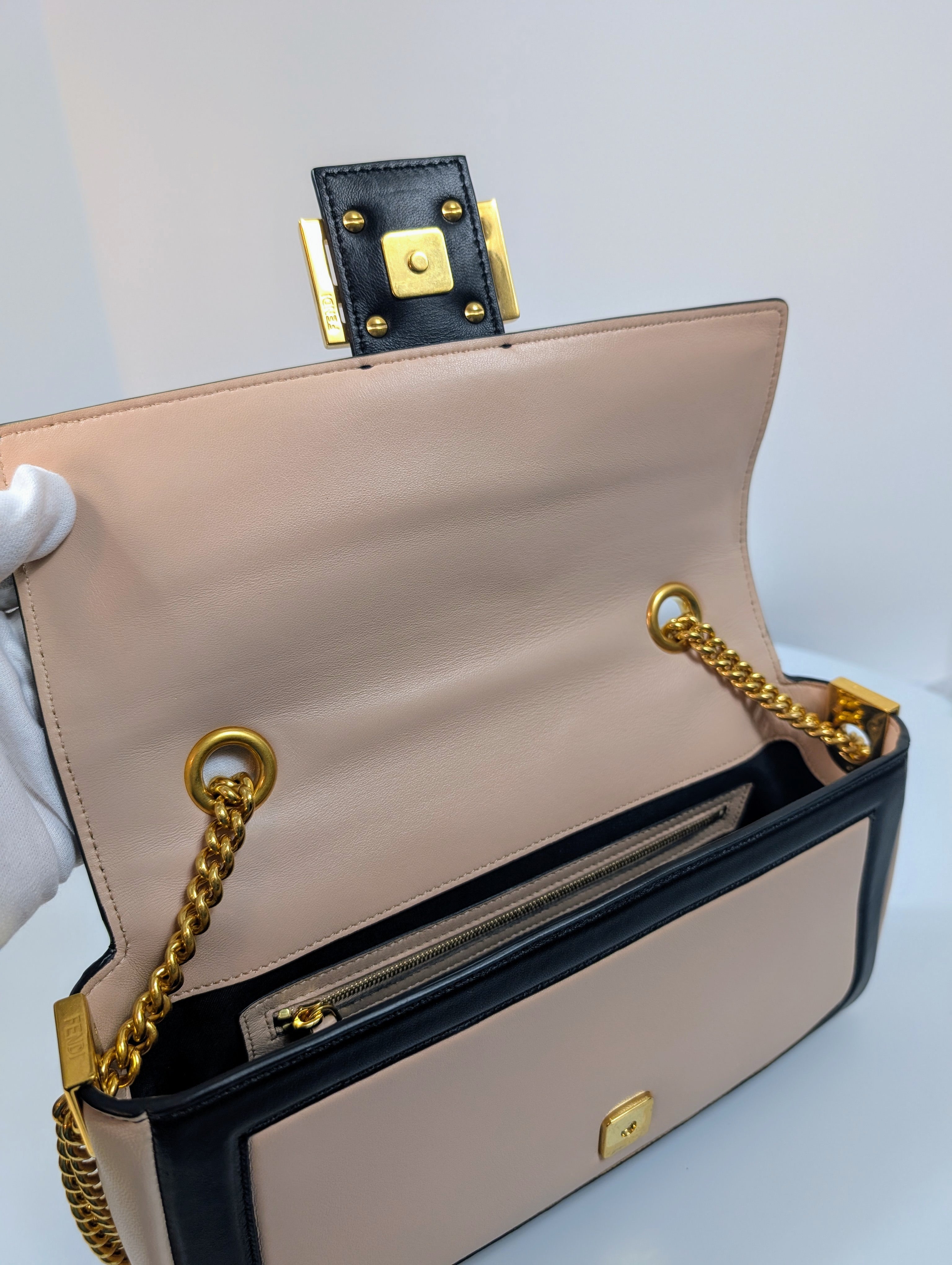 Fendi Bicolor Light Pink and Black Baguette Bag