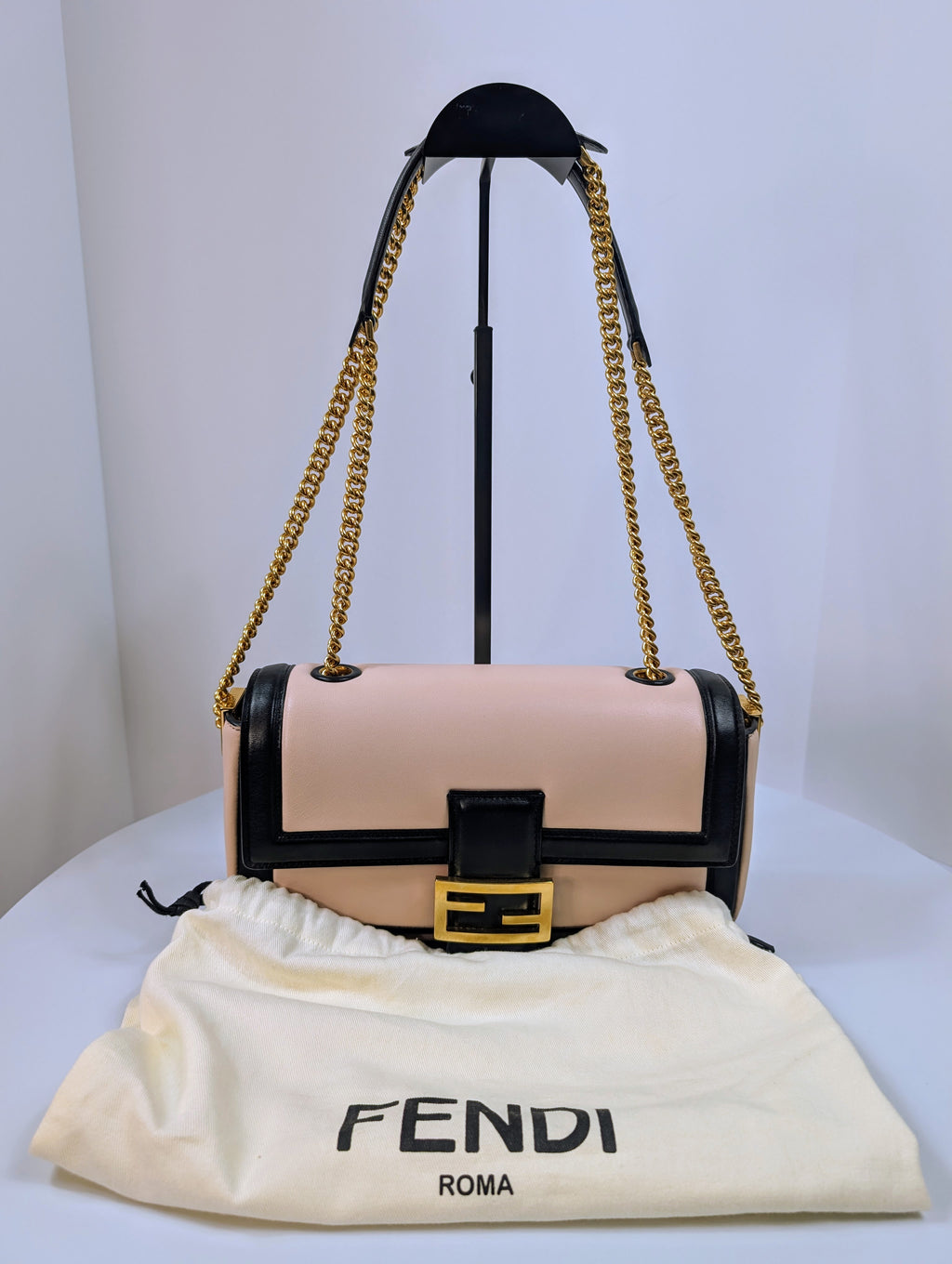 Fendi Bicolor Light Pink and Black Baguette Bag