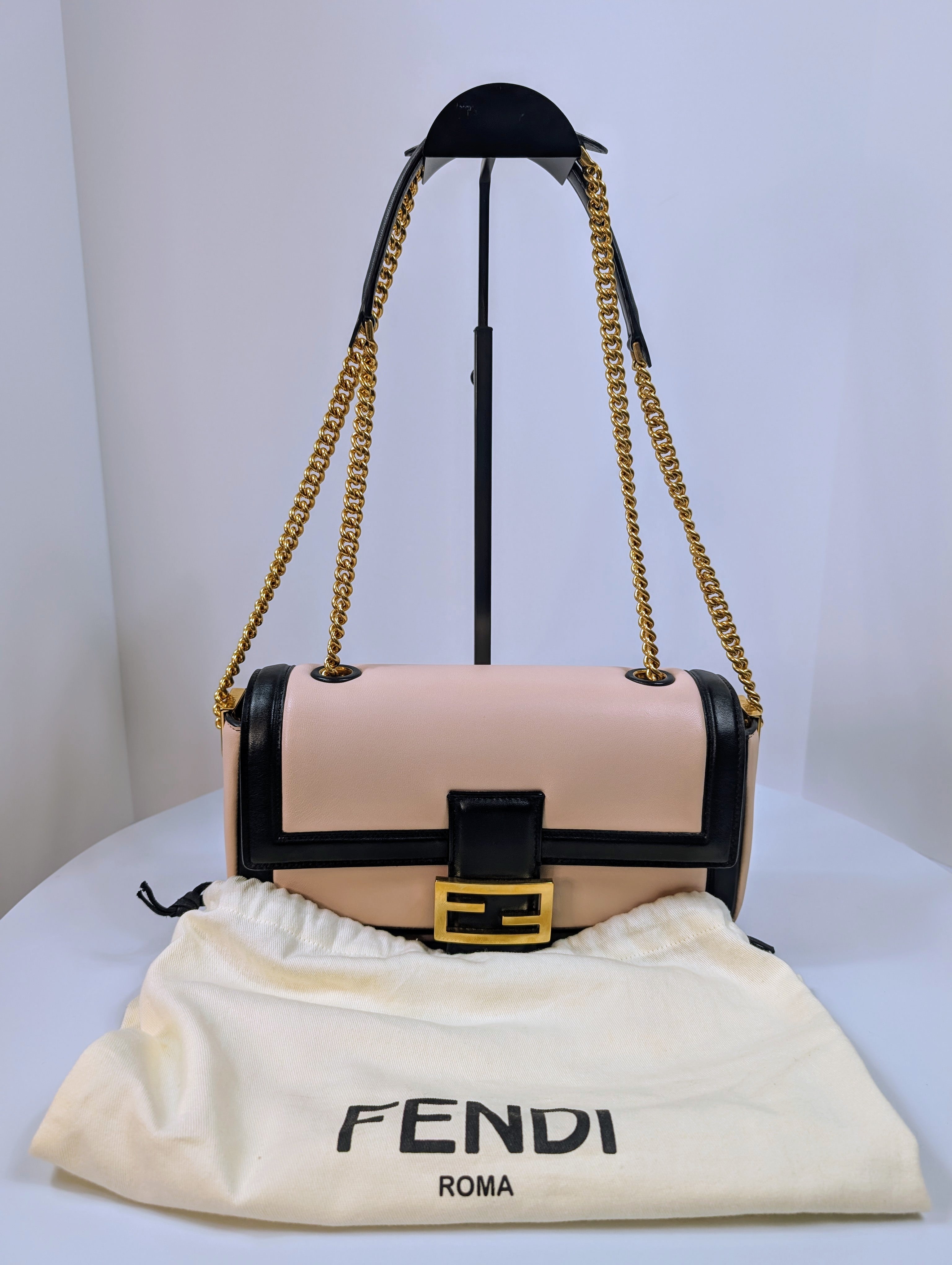 Fendi Bicolor Light Pink and Black Baguette Bag
