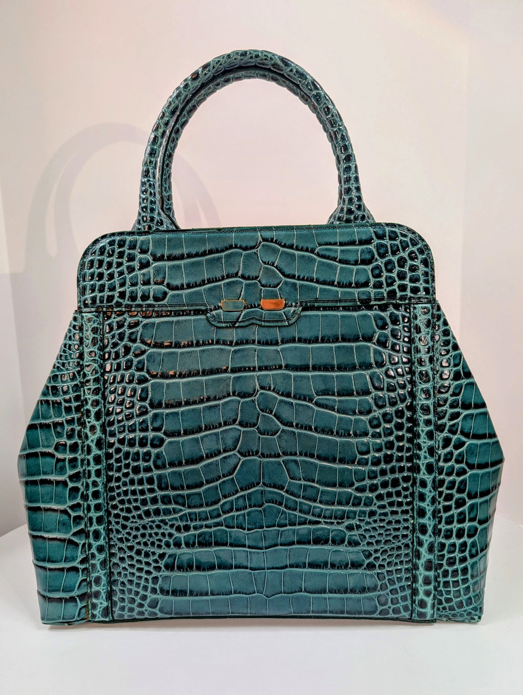 Bene Florence Large Top Handle Bag in Teal Emerald Green Alligator