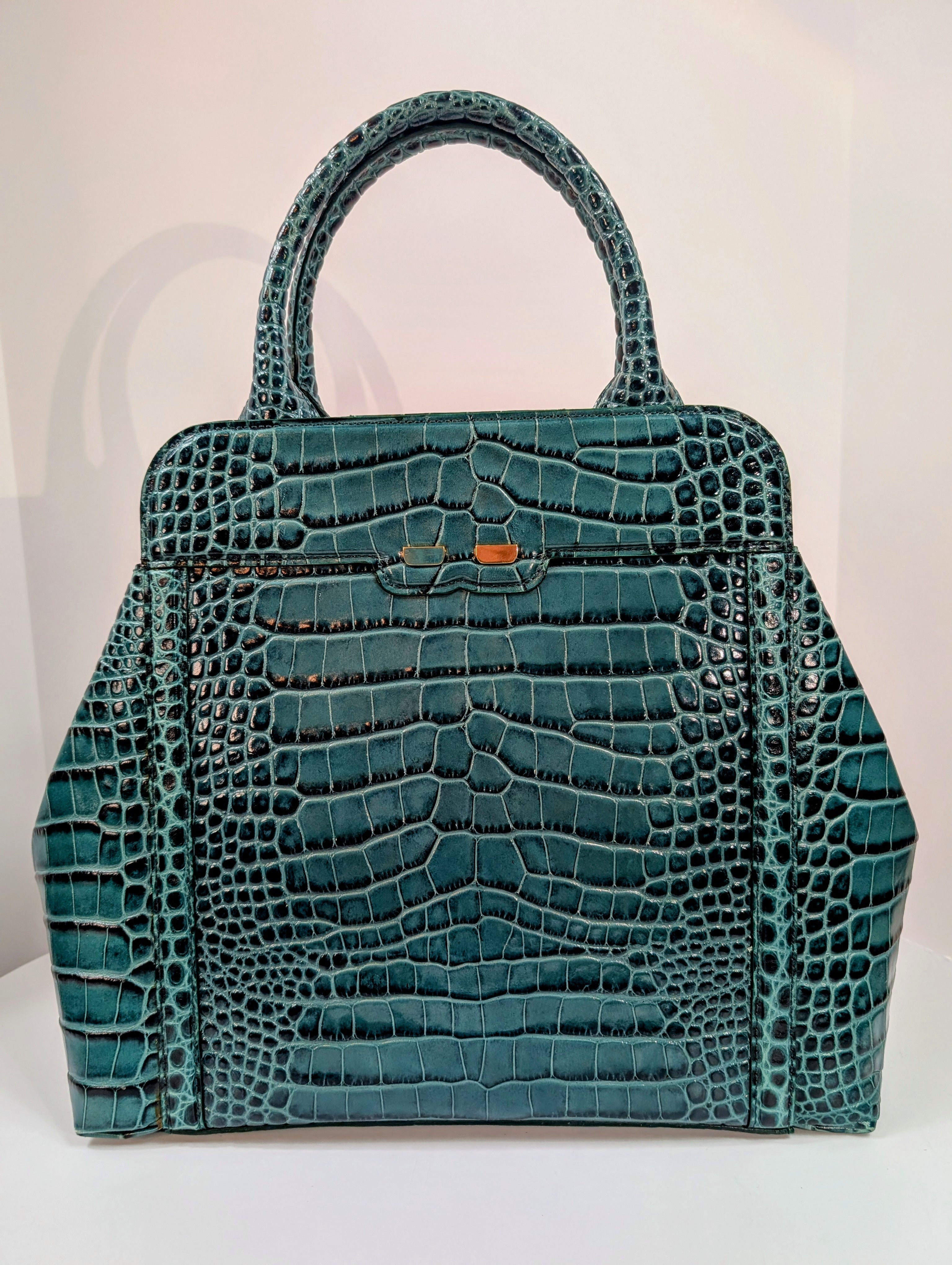 Bene Florence Large Top Handle Bag in Teal Emerald Green Alligator
