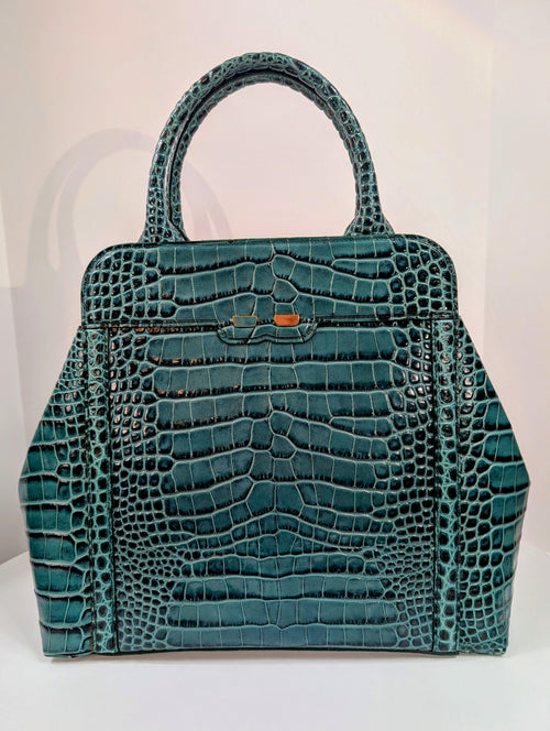 Bene Florence Large Top Handle Bag in Teal/Emerald Green Alligator