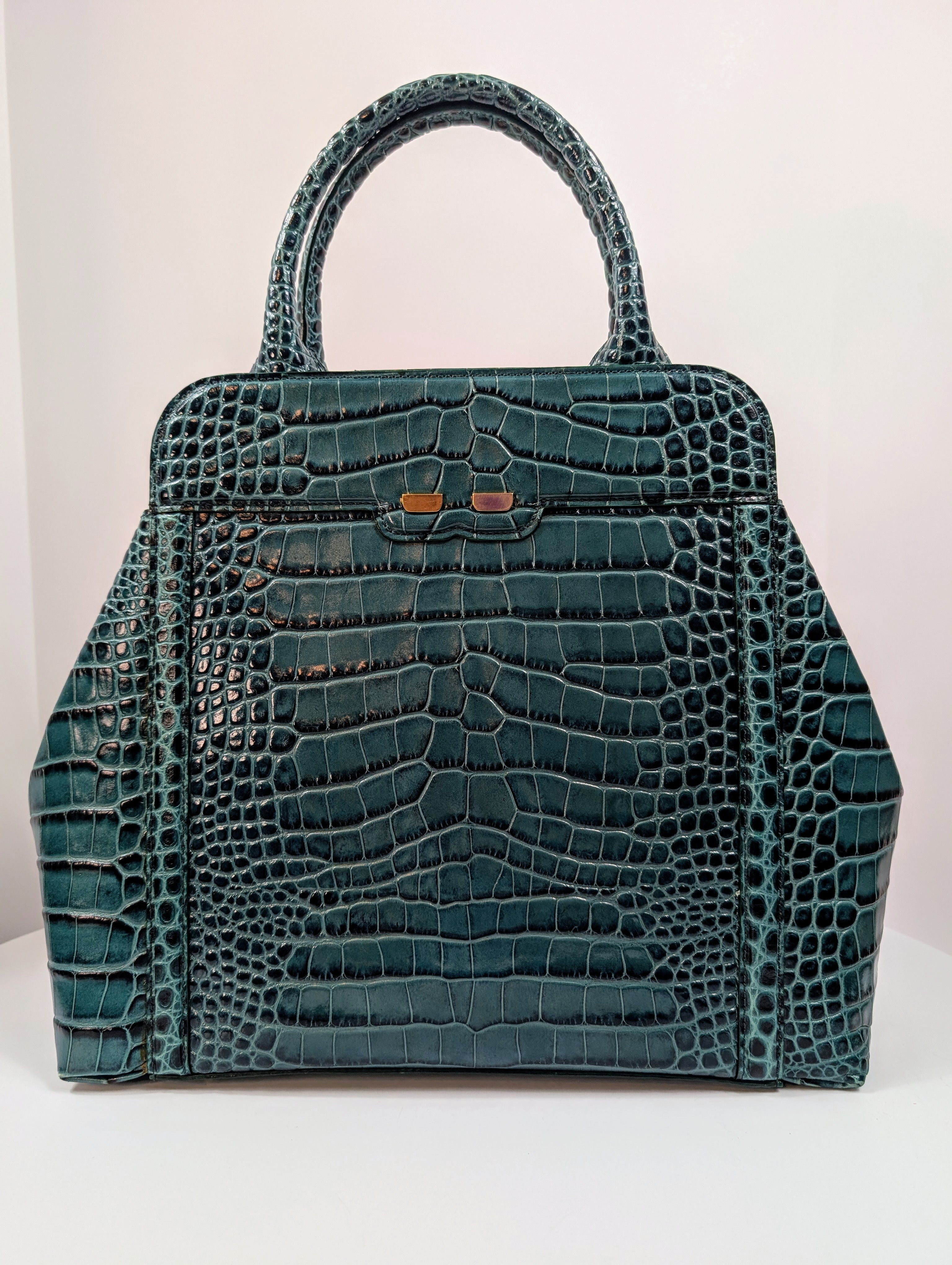 Bene Florence Large Top Handle Bag in Teal Emerald Green Alligator