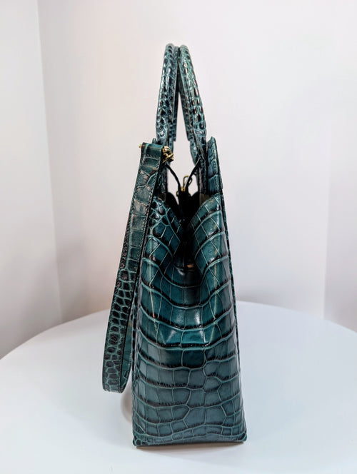 Bene Florence Large Top Handle Bag in Teal/Emerald Green Alligator