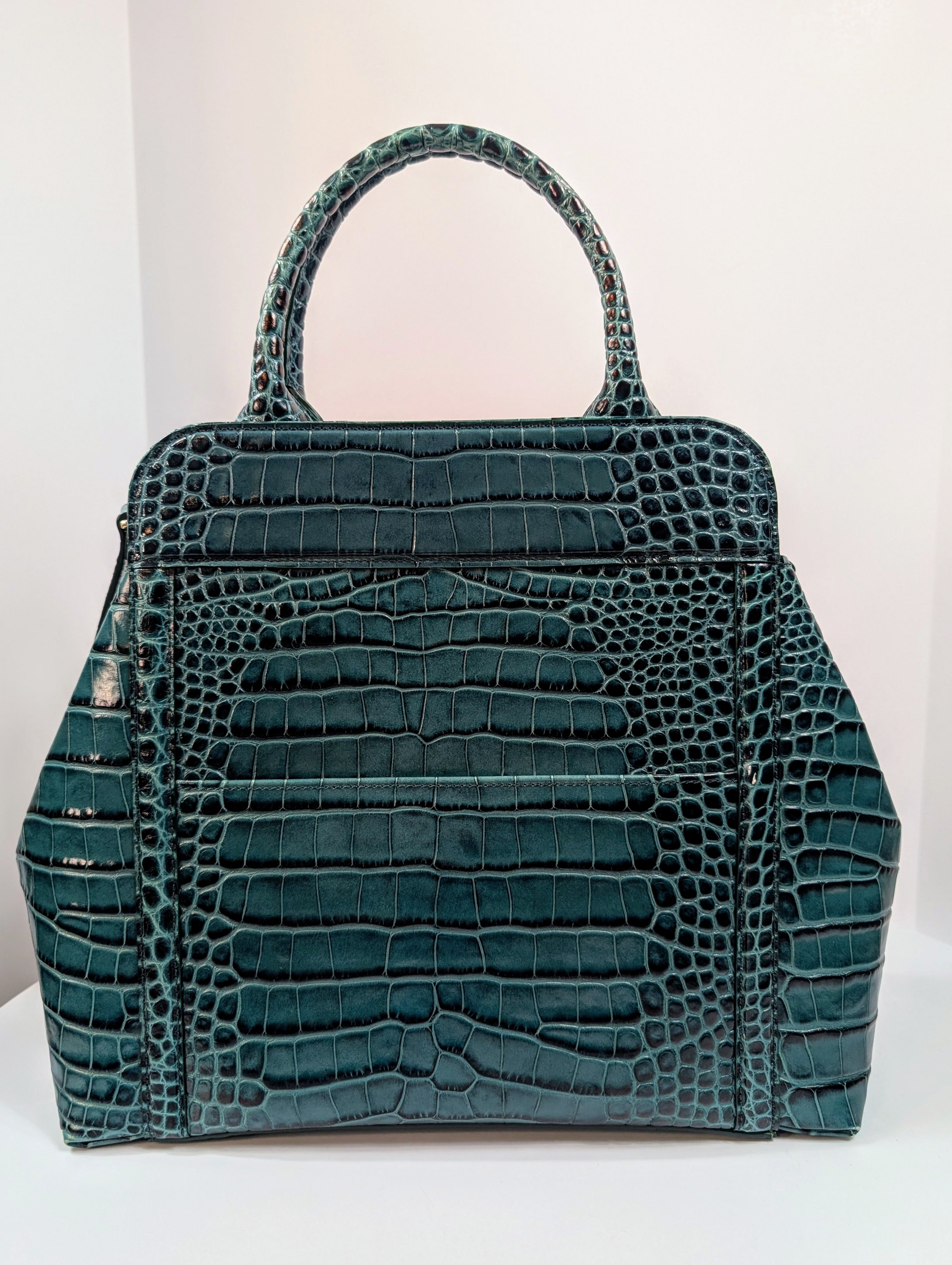 Bene Florence Large Top Handle Bag in Teal Emerald Green Alligator