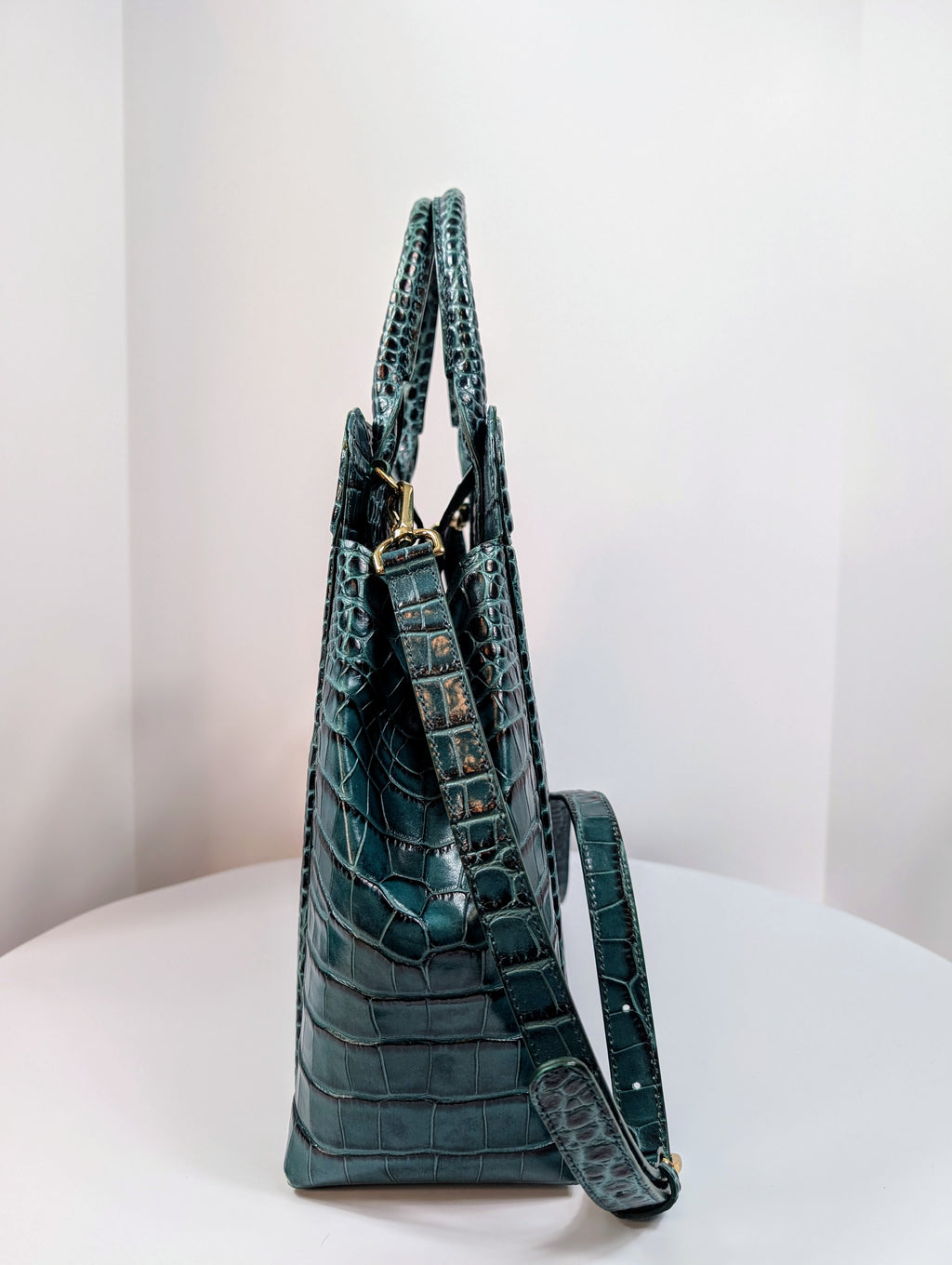 Bene Florence Large Top Handle Bag in Teal Emerald Green Alligator