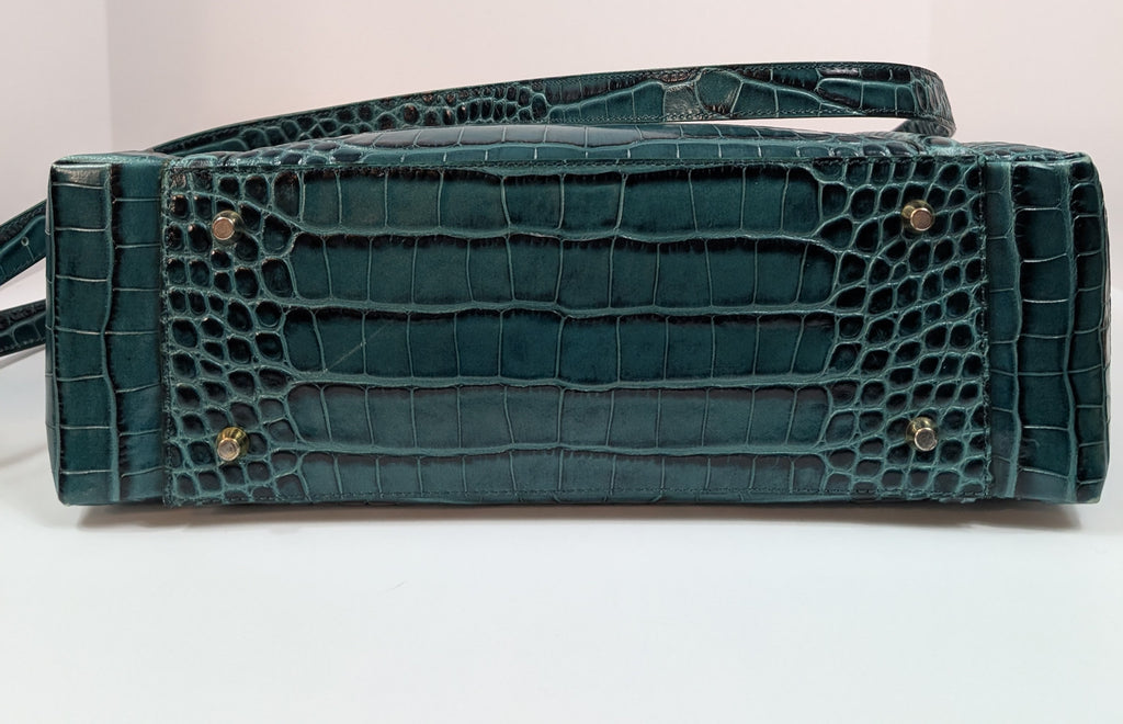 Bene Florence Large Top Handle Bag in Teal Emerald Green Alligator