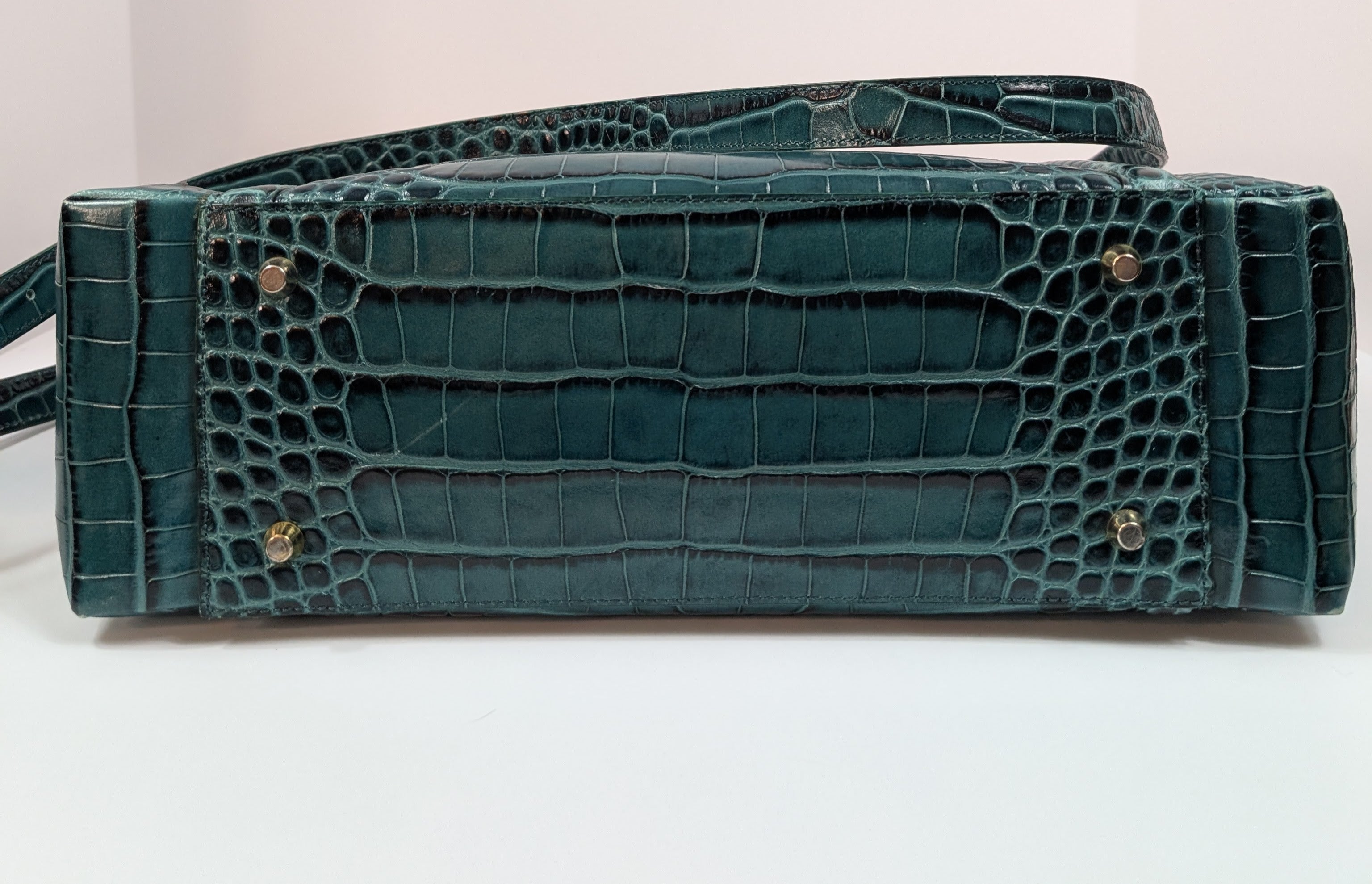 Bene Florence Large Top Handle Bag in Teal Emerald Green Alligator