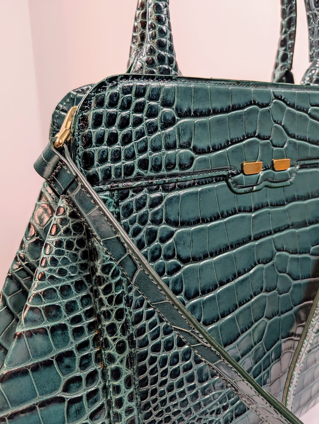 Bene Florence Large Top Handle Bag in Teal Emerald Green Alligator