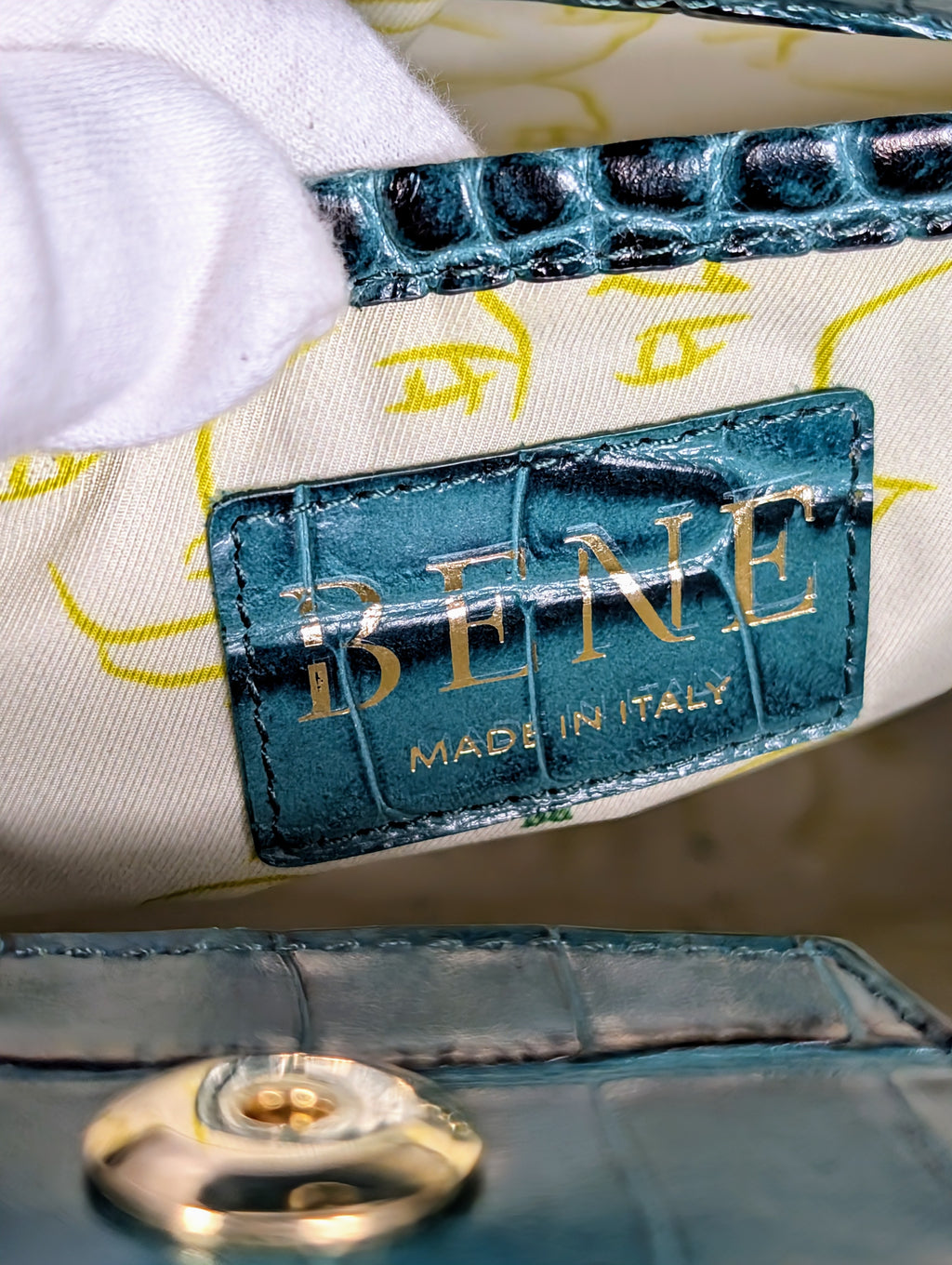 Bene Florence Large Top Handle Bag in Teal Emerald Green Alligator