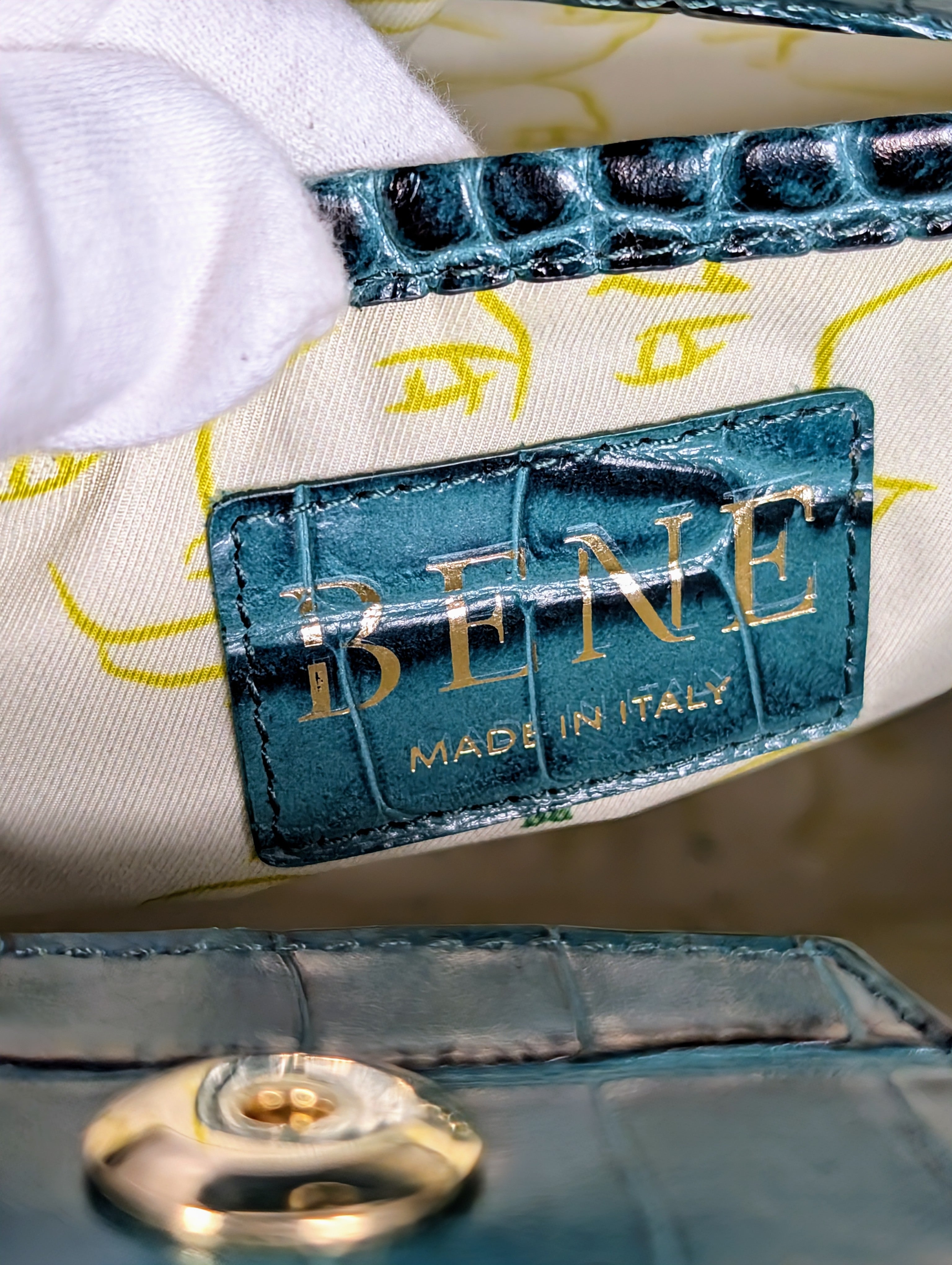 Bene Florence Large Top Handle Bag in Teal Emerald Green Alligator
