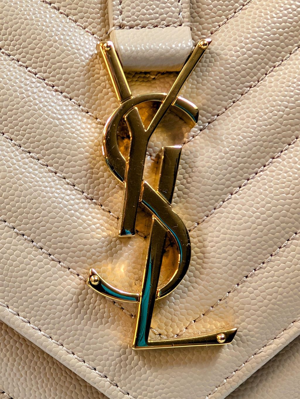 YSL Saint Laurent Beige Embossed Leather Monogram Matelassé Chain