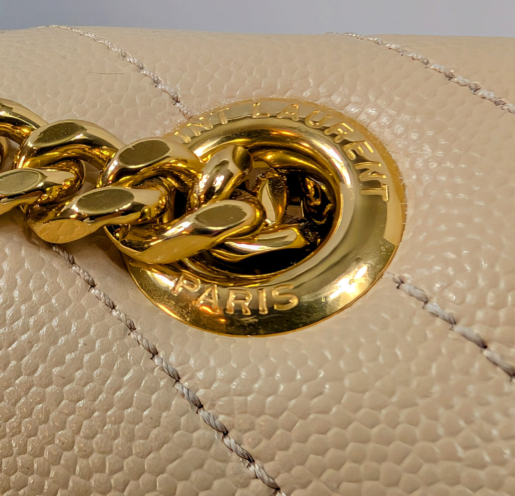 YSL Saint Laurent Beige Embossed Leather Monogram Matelassé Chain