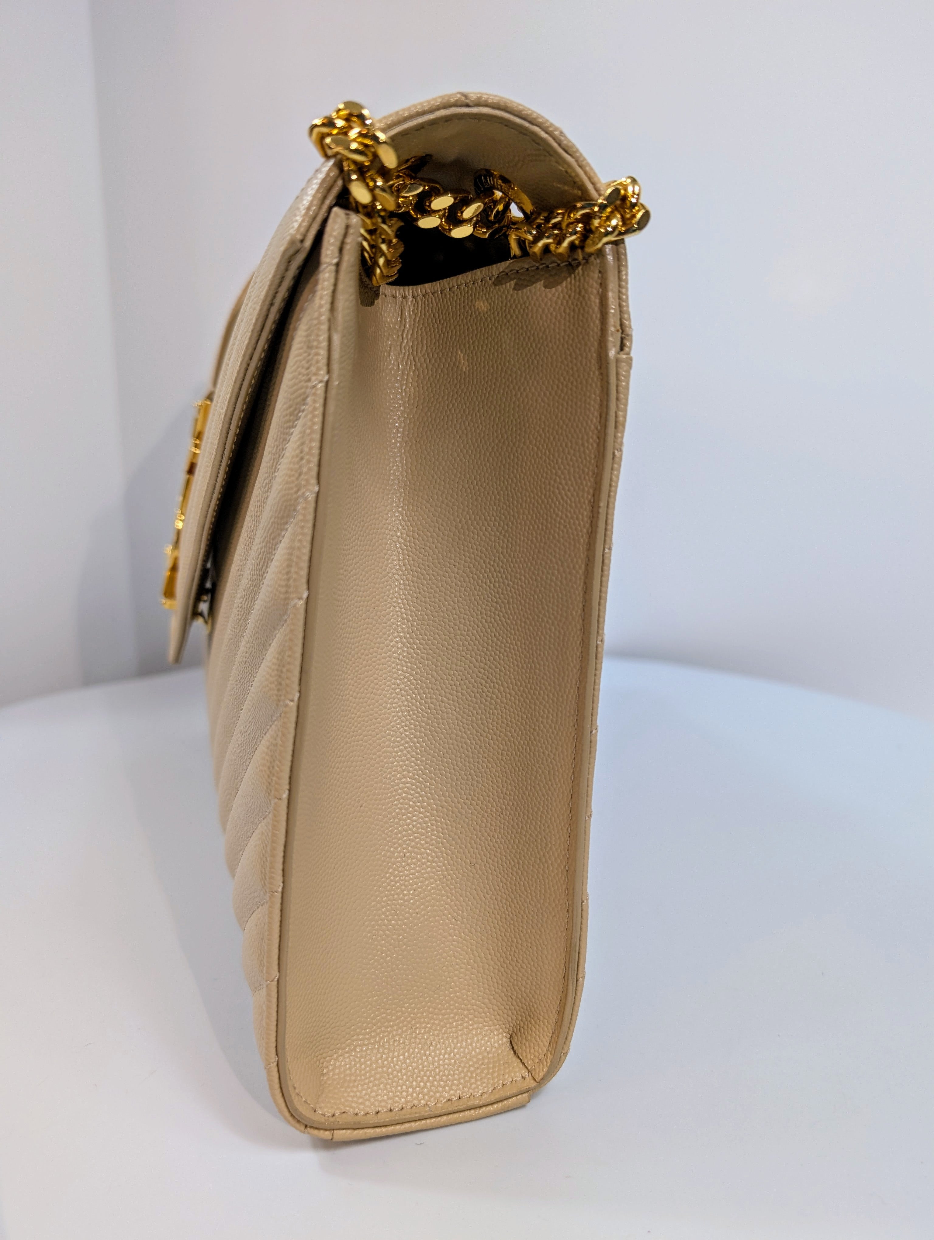 YSL Saint Laurent Beige Embossed Leather Monogram Matelassé Chain