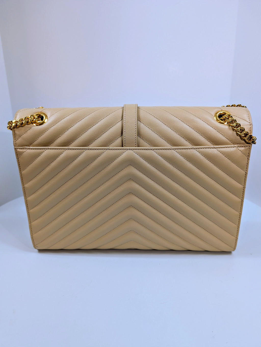 YSL Saint Laurent Beige Embossed Leather Monogram Matelassé Chain