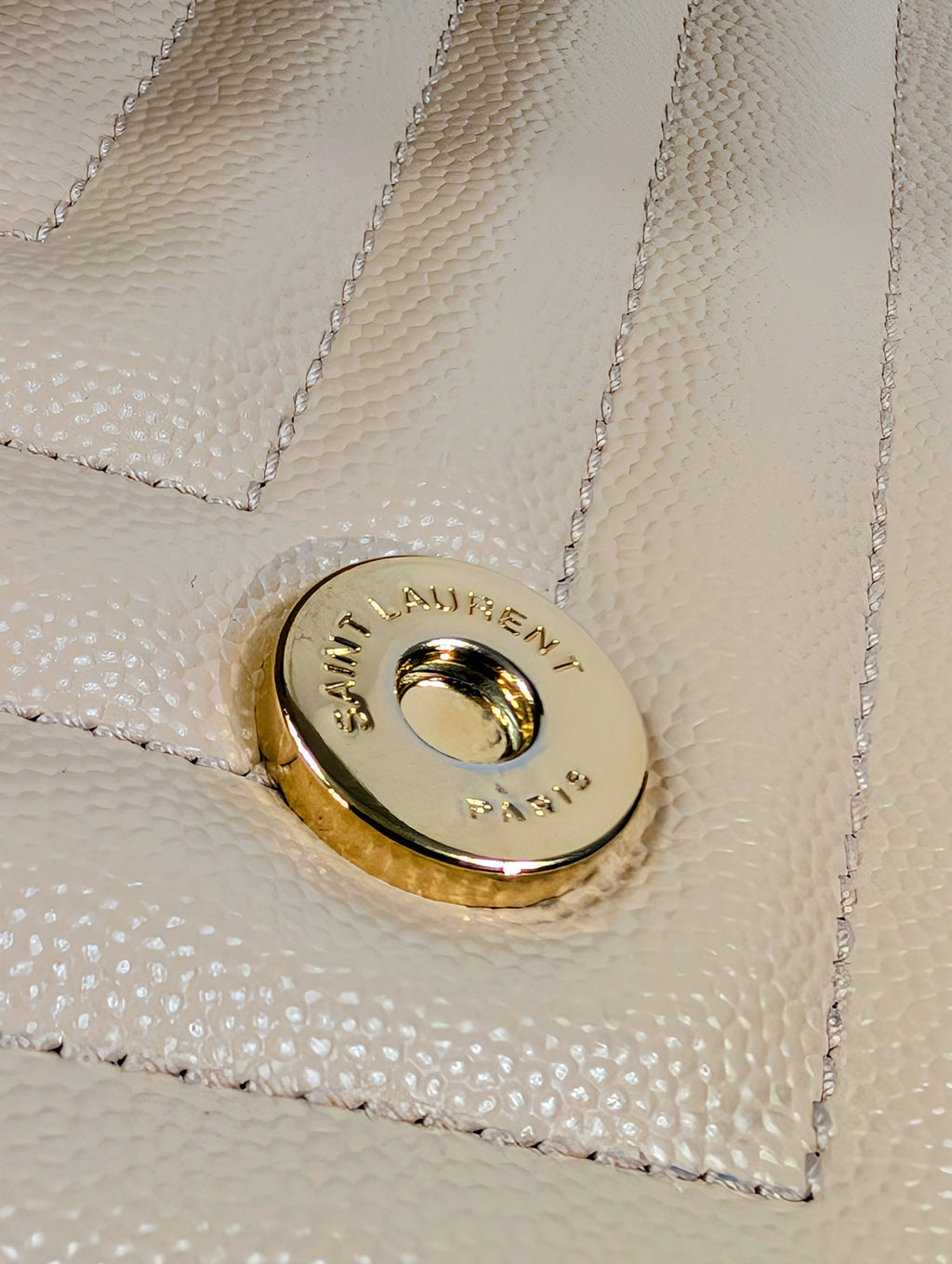 YSL Saint Laurent Beige Embossed Leather Monogram Matelassé Chain