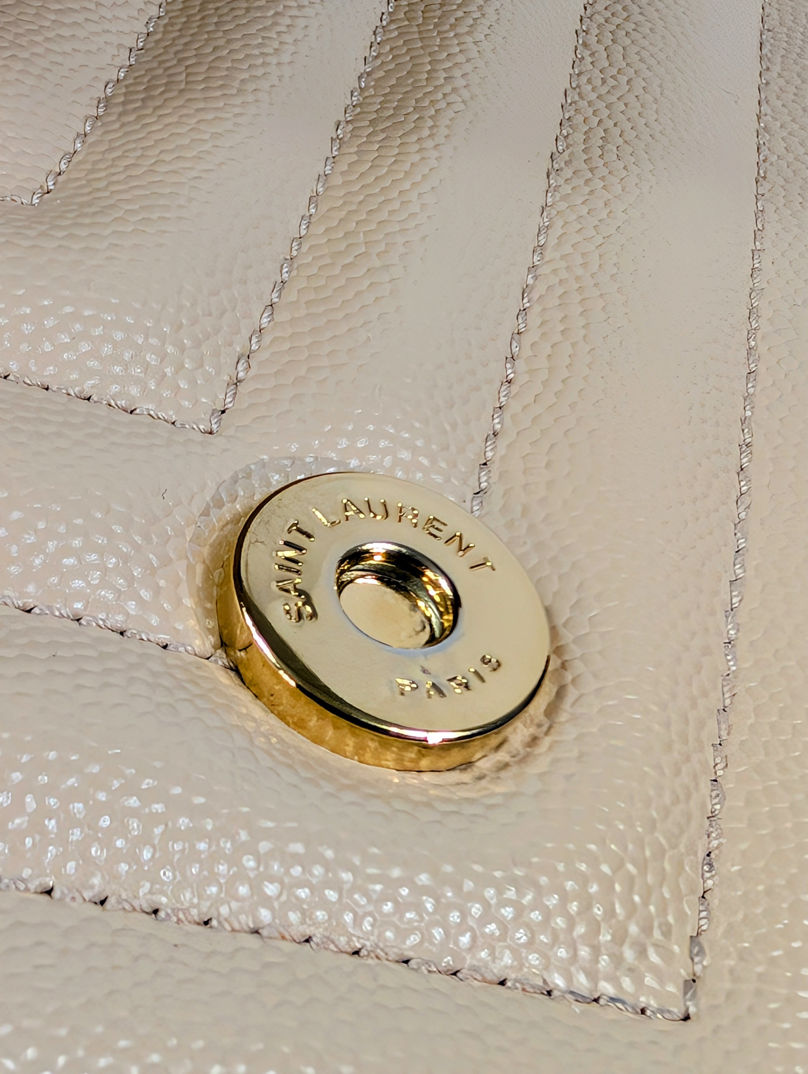 YSL Saint Laurent Beige Embossed Leather Monogram Matelassé Chain