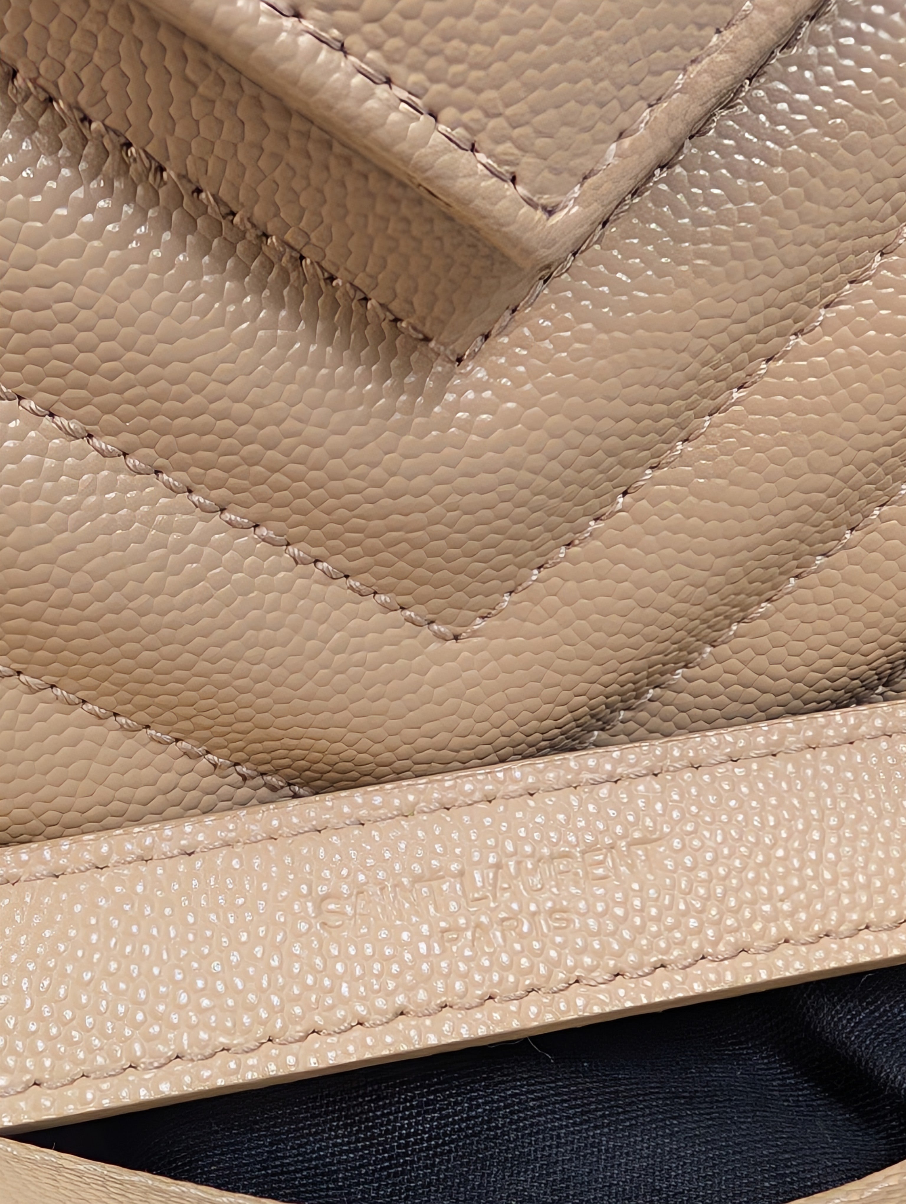 YSL Saint Laurent Beige Embossed Leather Monogram Matelassé Chain