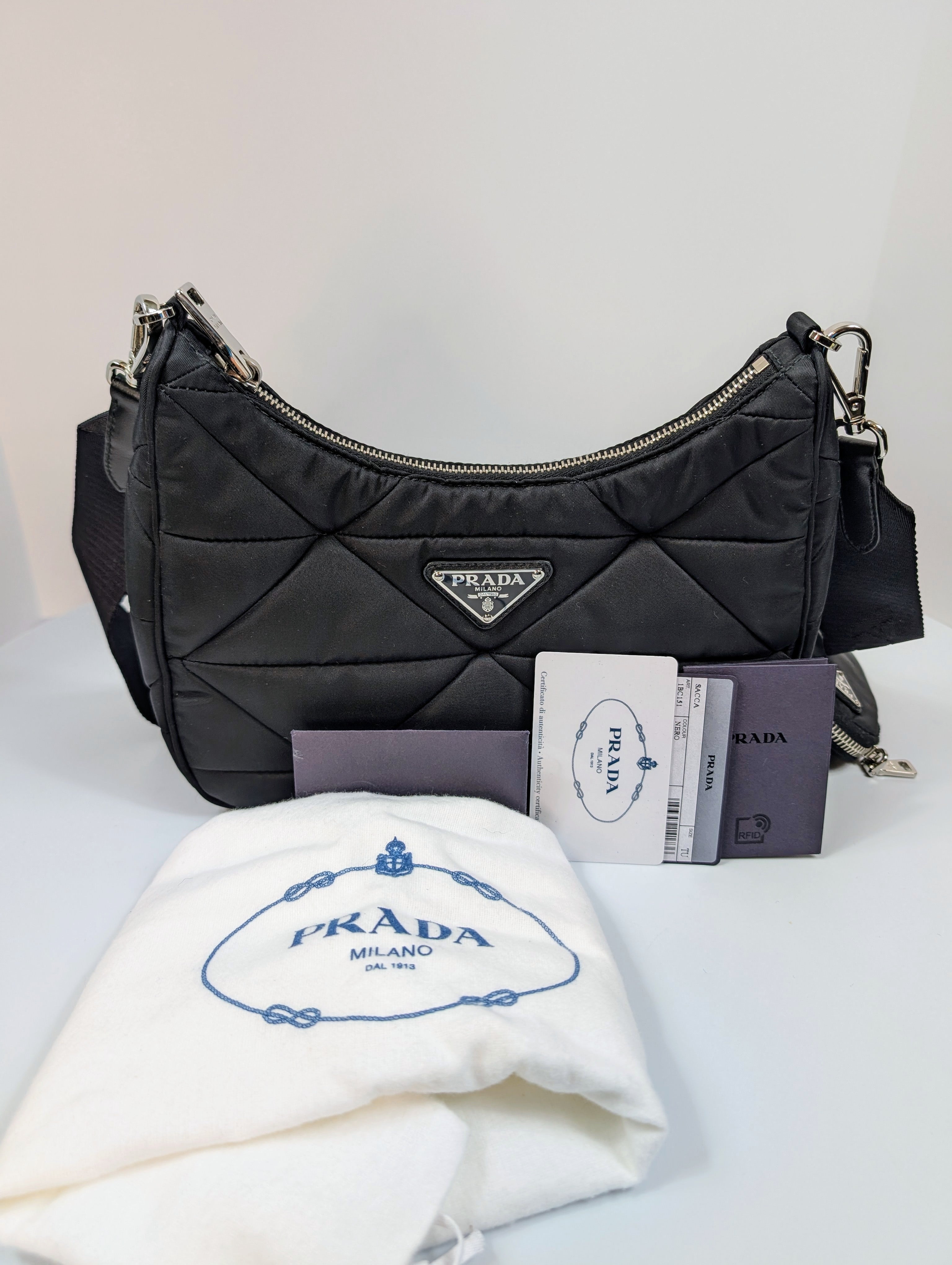 Prada Black Re-Nylon Padded Shoulder Bag (Re-Edition 2005)
