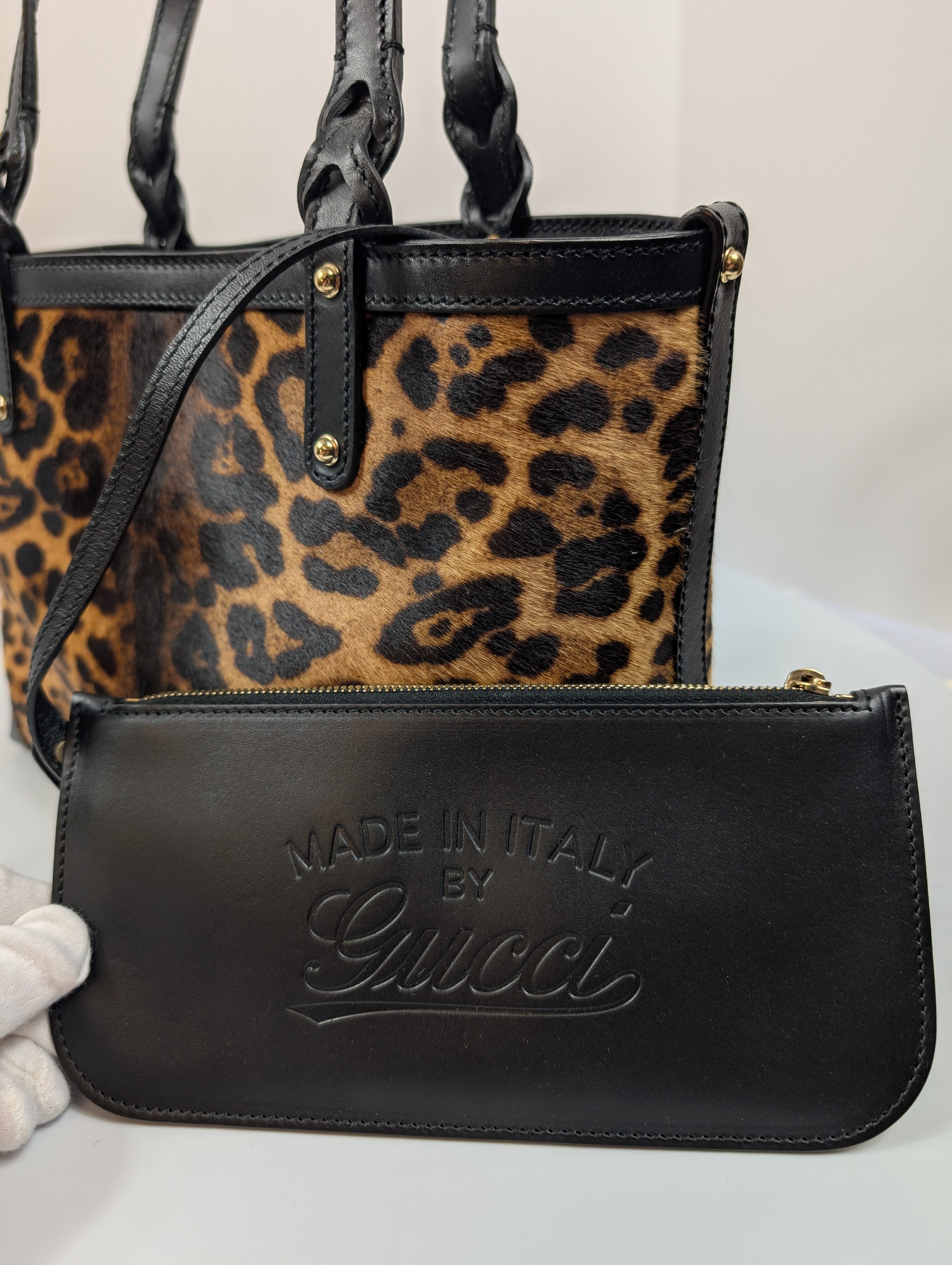 Gucci Vintage Horsebit 1955 Small Tote Bag in Leopard Print Calf Hair