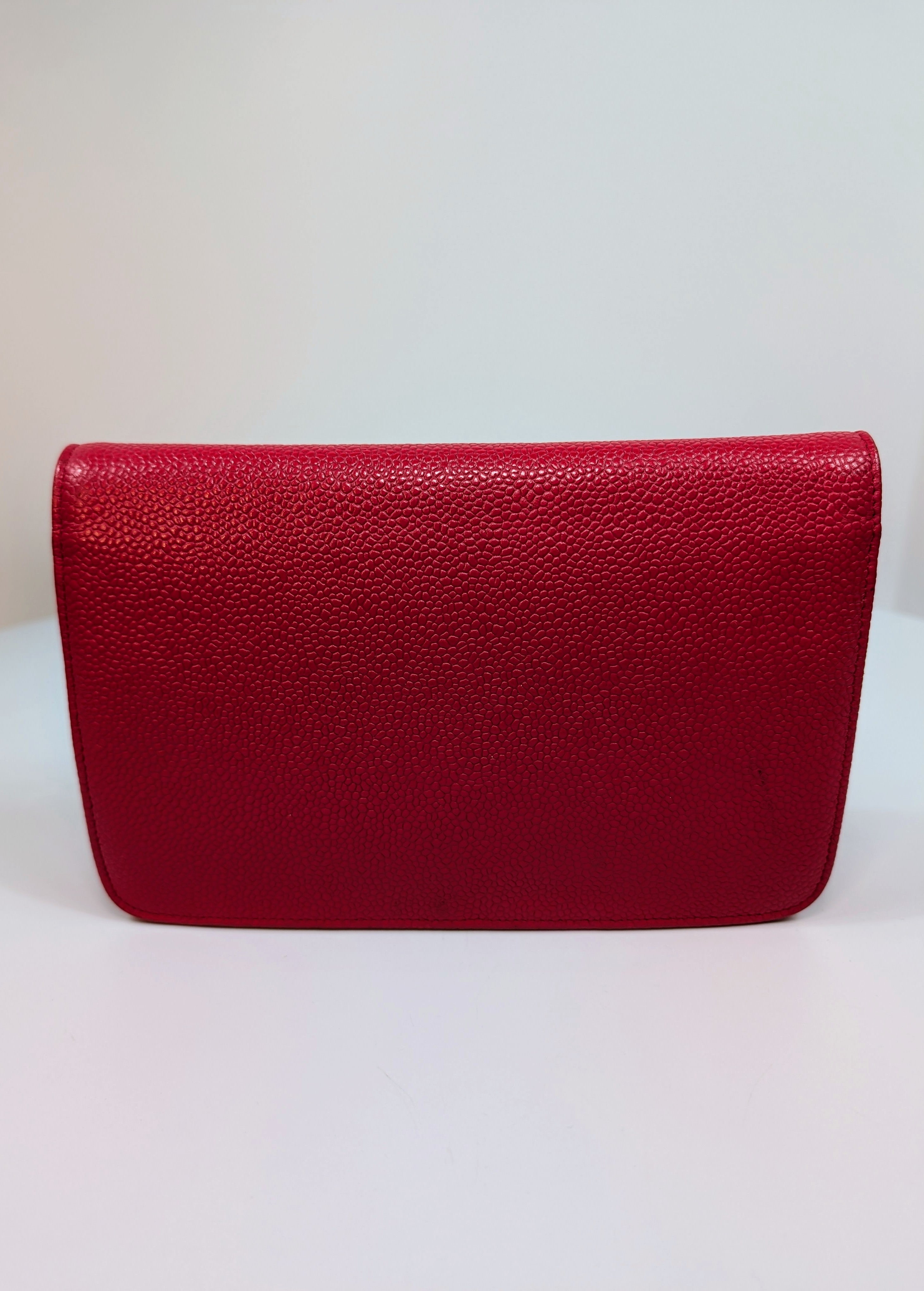 Chanel Red Stitched Logo Wallet on Chain (WOC)